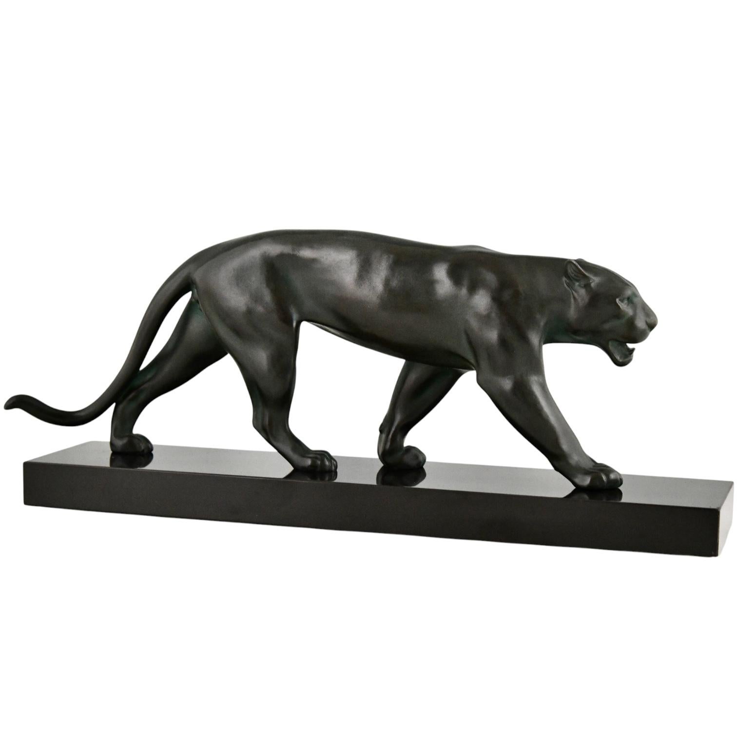 Fatto a mano Art Deco Panther Sculpture OUGANDA by Max Le Verrier, France 1930 original. in vendita