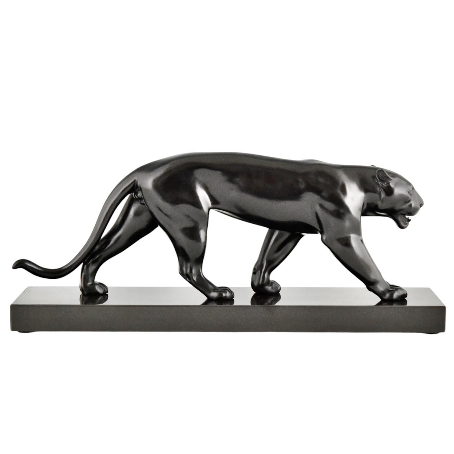 Mid-20th Century Art Deco Panther Sculpture OUGANDA by Max Le Verrier, France 1930 original.