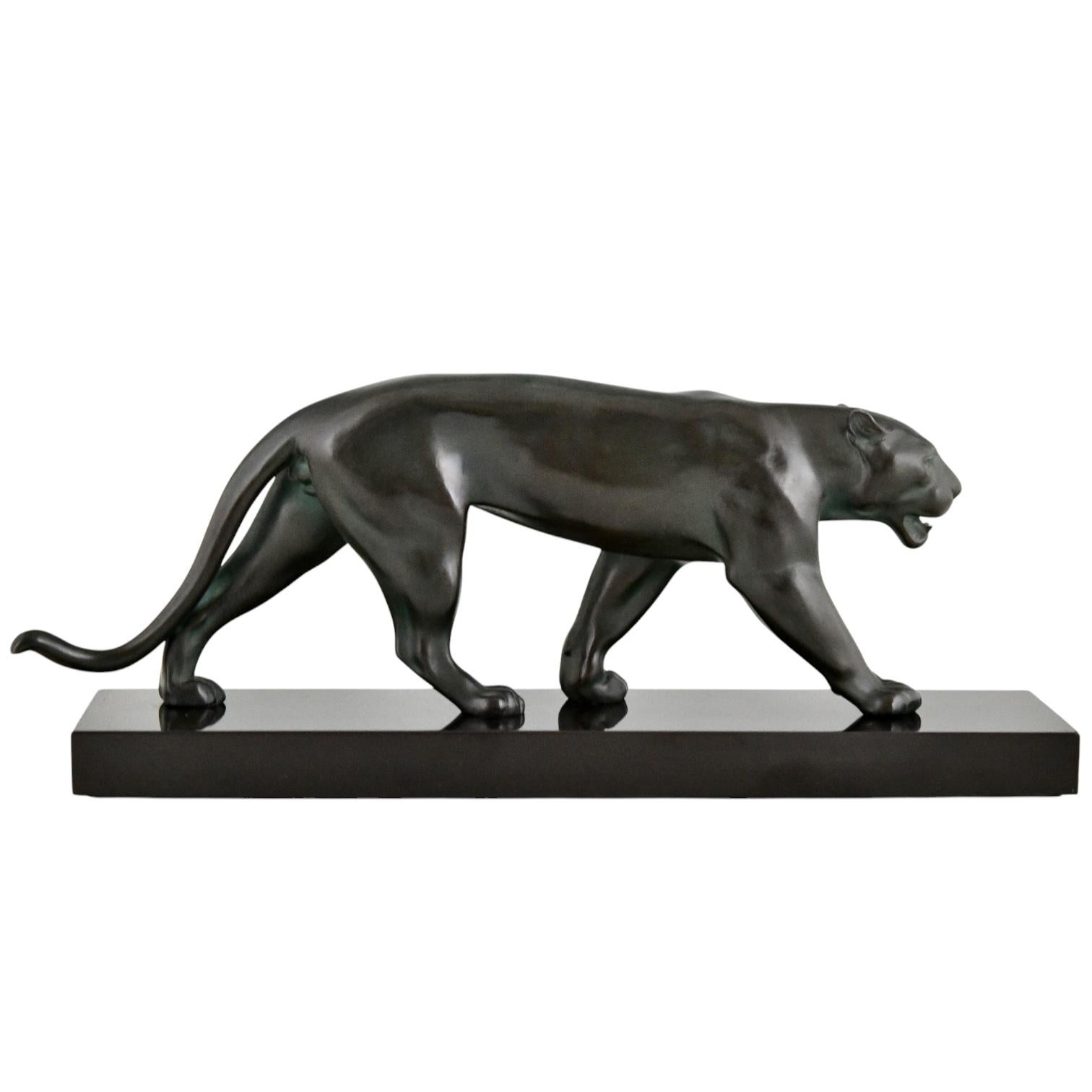 Art Deco Panther Sculpture OUGANDA by Max Le Verrier, France 1930 original. In condizioni buone in vendita a Antwerp, BE