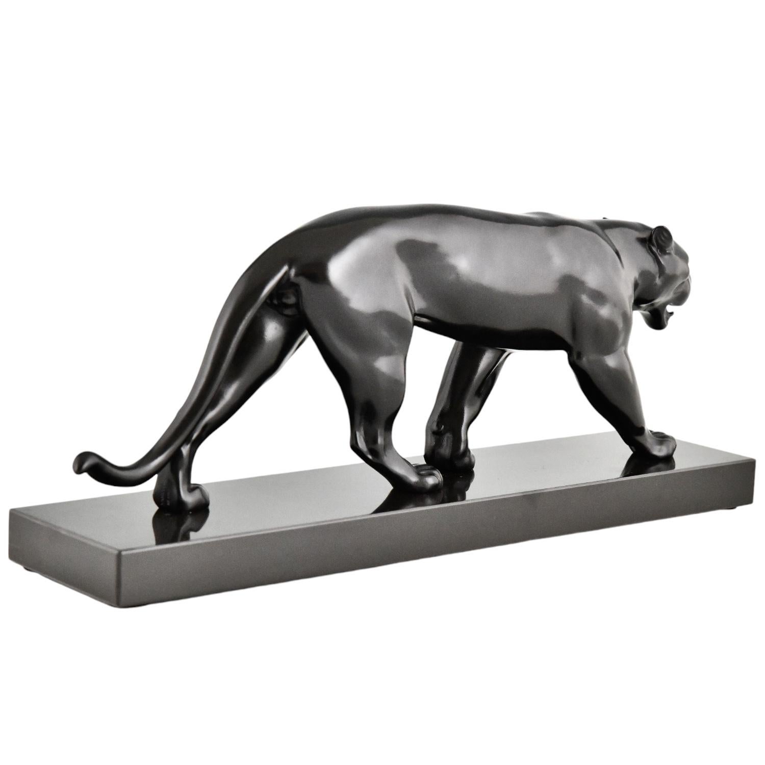 Metal Art Deco Panther Sculpture OUGANDA by Max Le Verrier, France 1930 original.