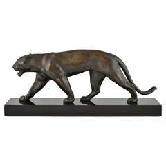 Panther-Skulptur OUGANDA im Art déco-Stil von Max Le Verrier, Frankreich 1930, Original.