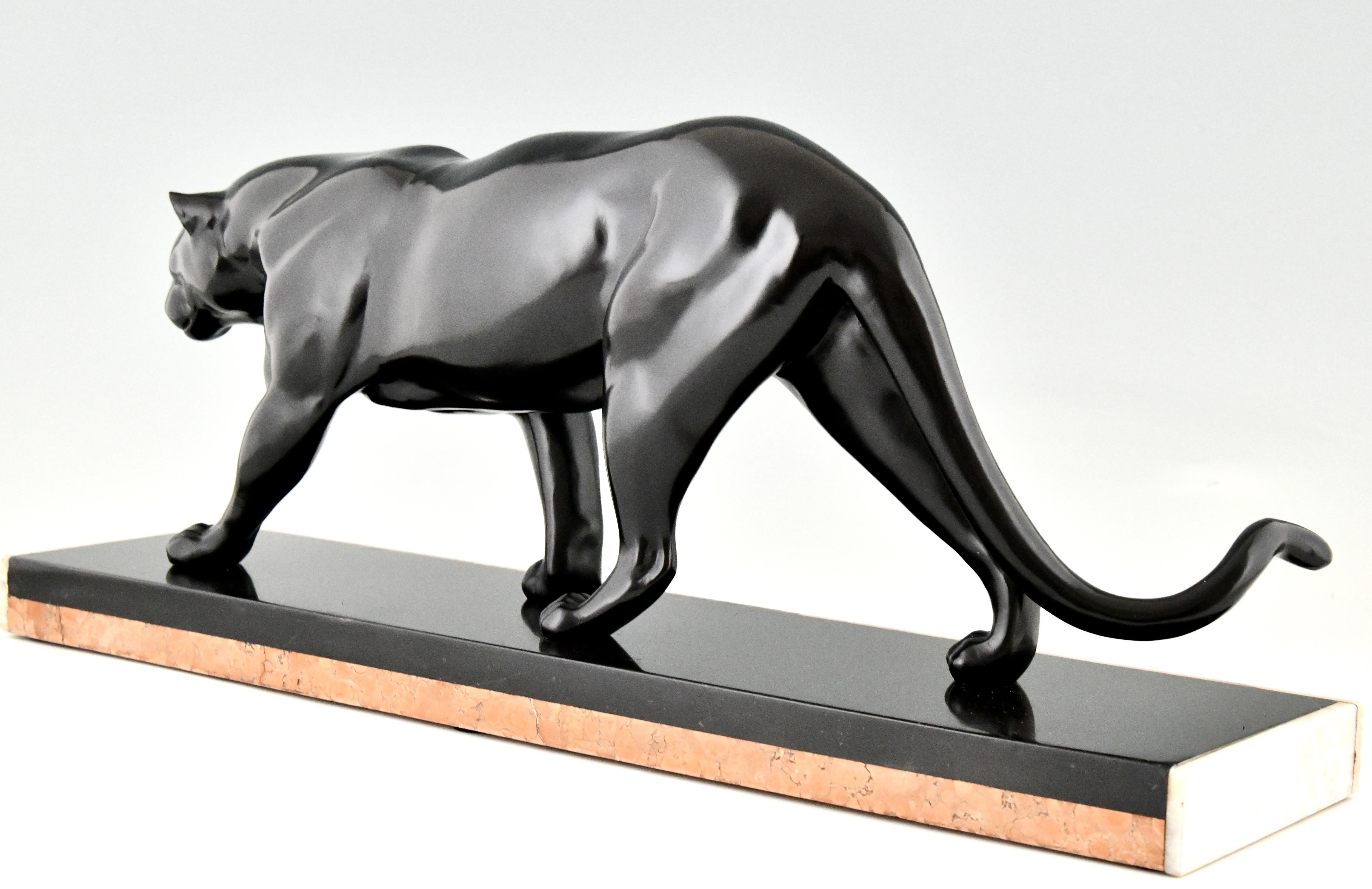 Patinated Art Deco Panther Sculpture Rulas France ca. 1930 Impressive Size