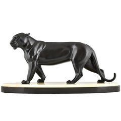 Art Deco Panther Sculpture Signed by Irenee Rochard France 1930