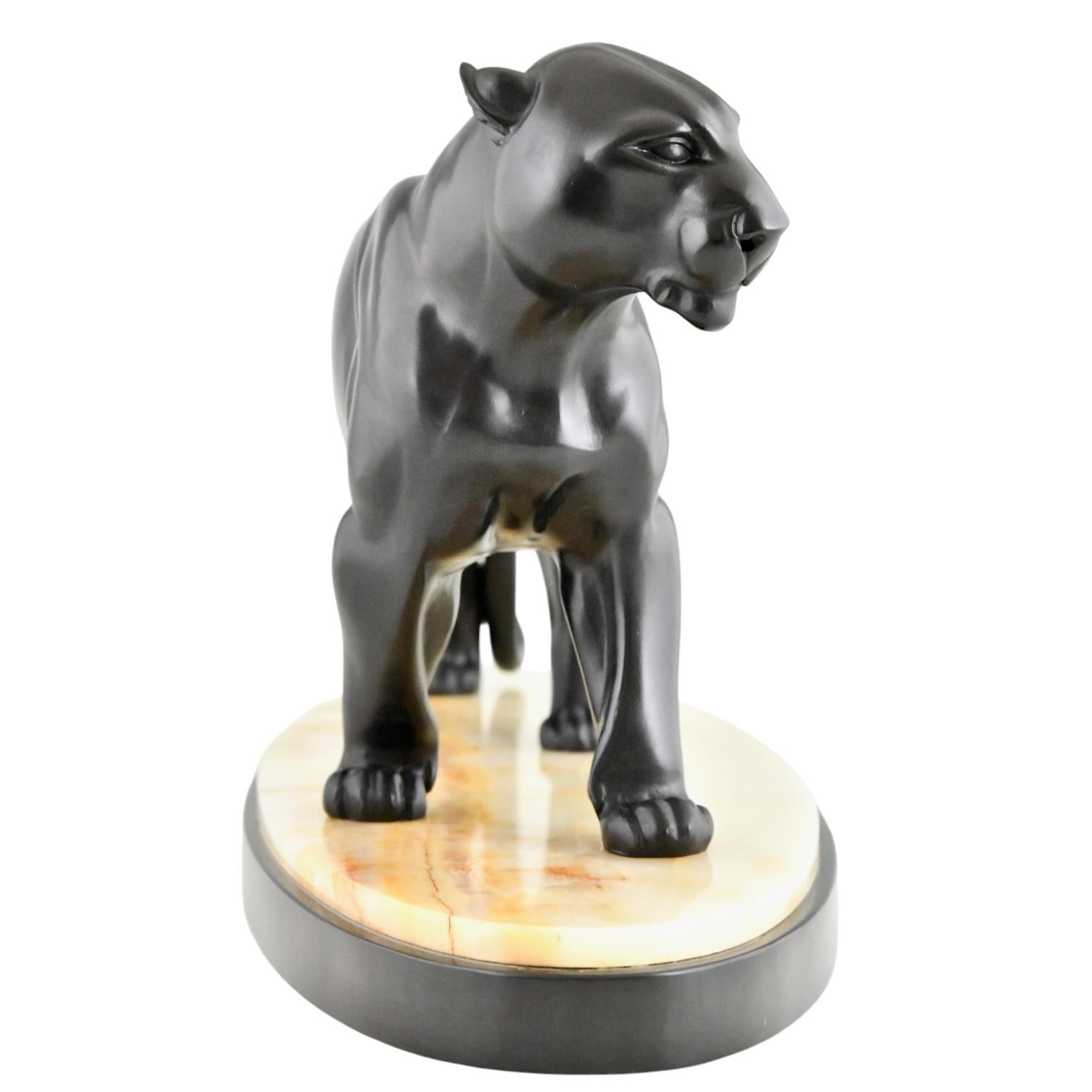 Art Deco Panther Skulptur Signiert von Irenee Rochard Frankreich 1930 (Französisch) im Angebot