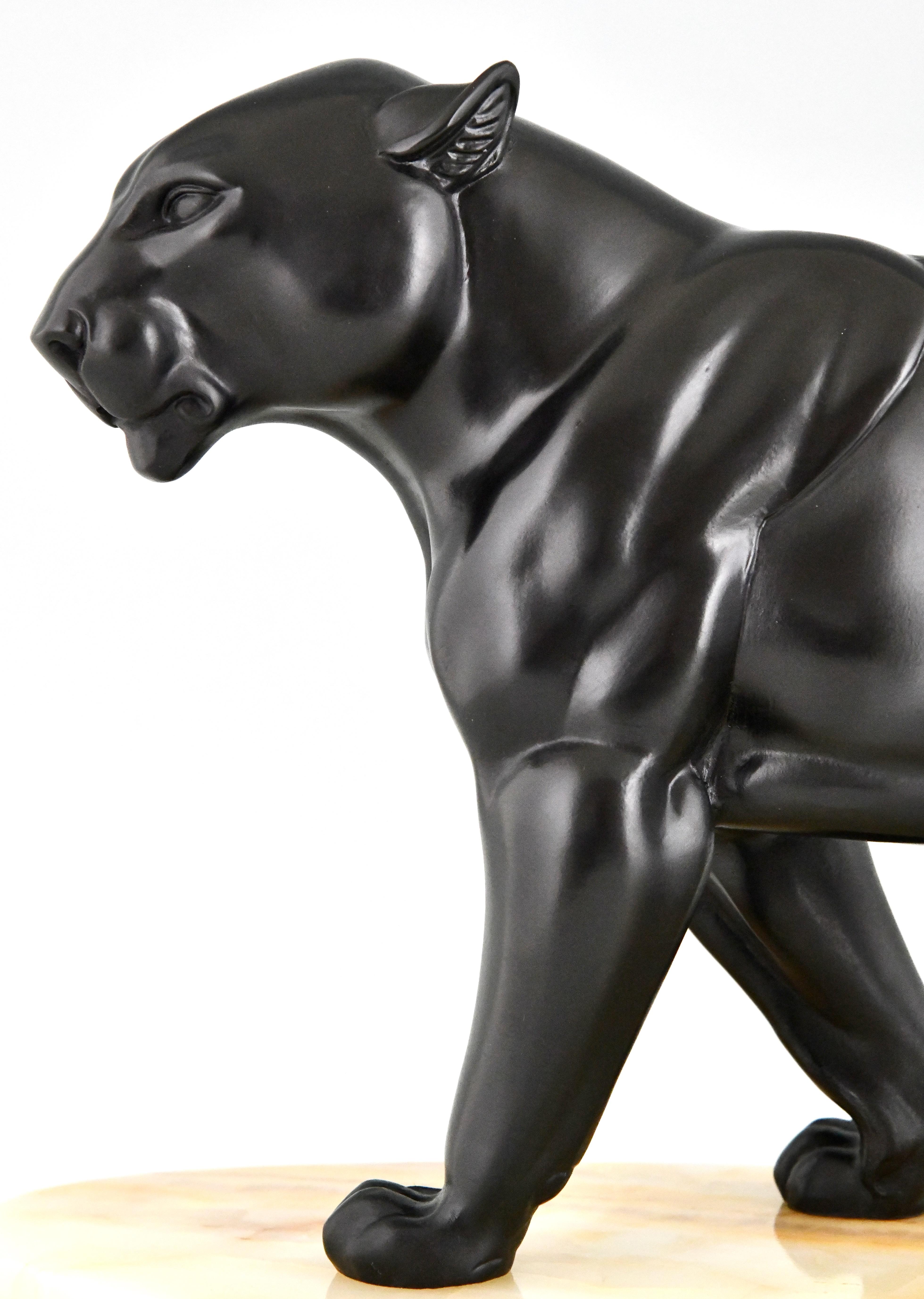 Art Deco Panther Skulptur Signiert von Irenee Rochard Frankreich 1930 im Angebot 1