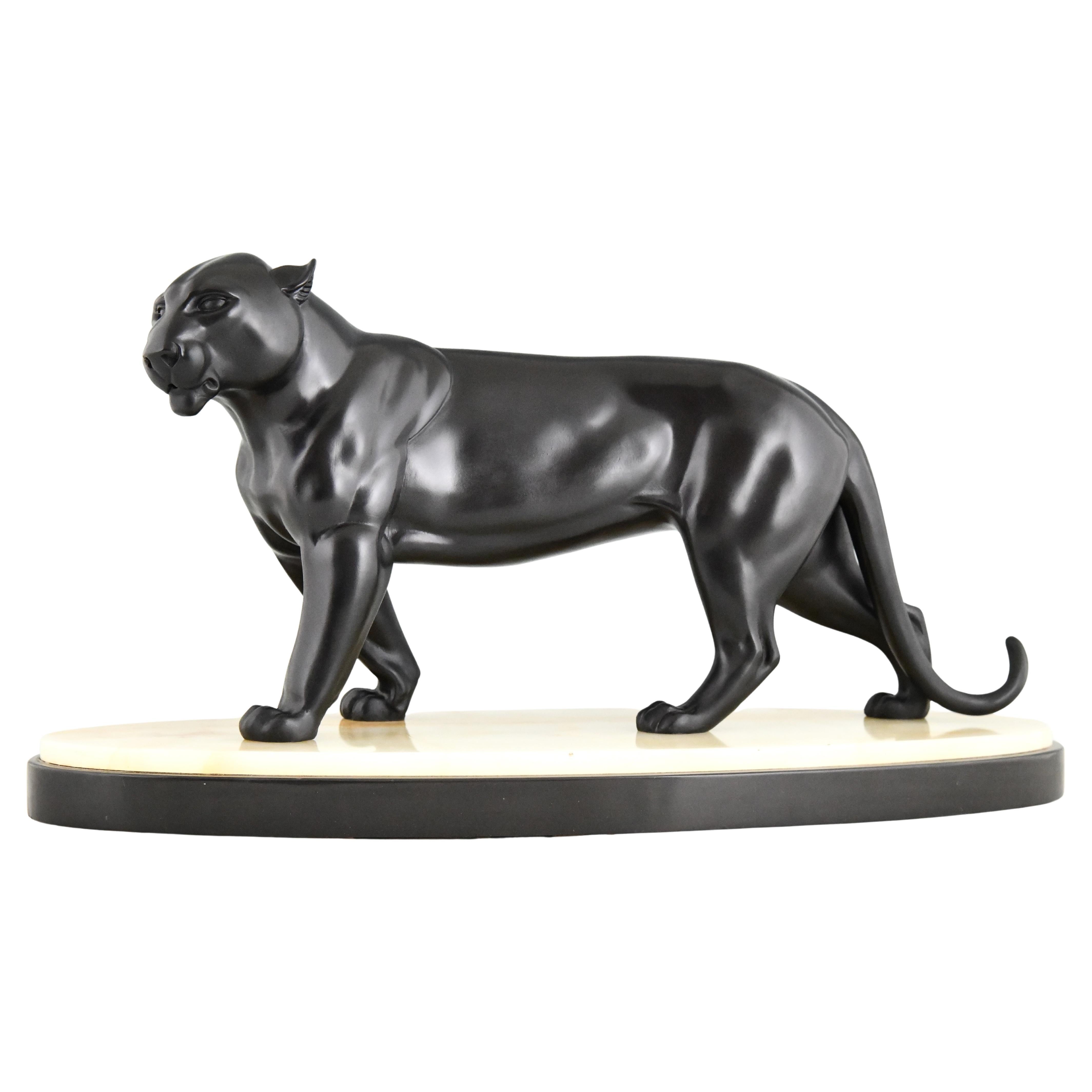 Art Deco Panther Skulptur Signiert von Irenee Rochard Frankreich 1930 im Angebot