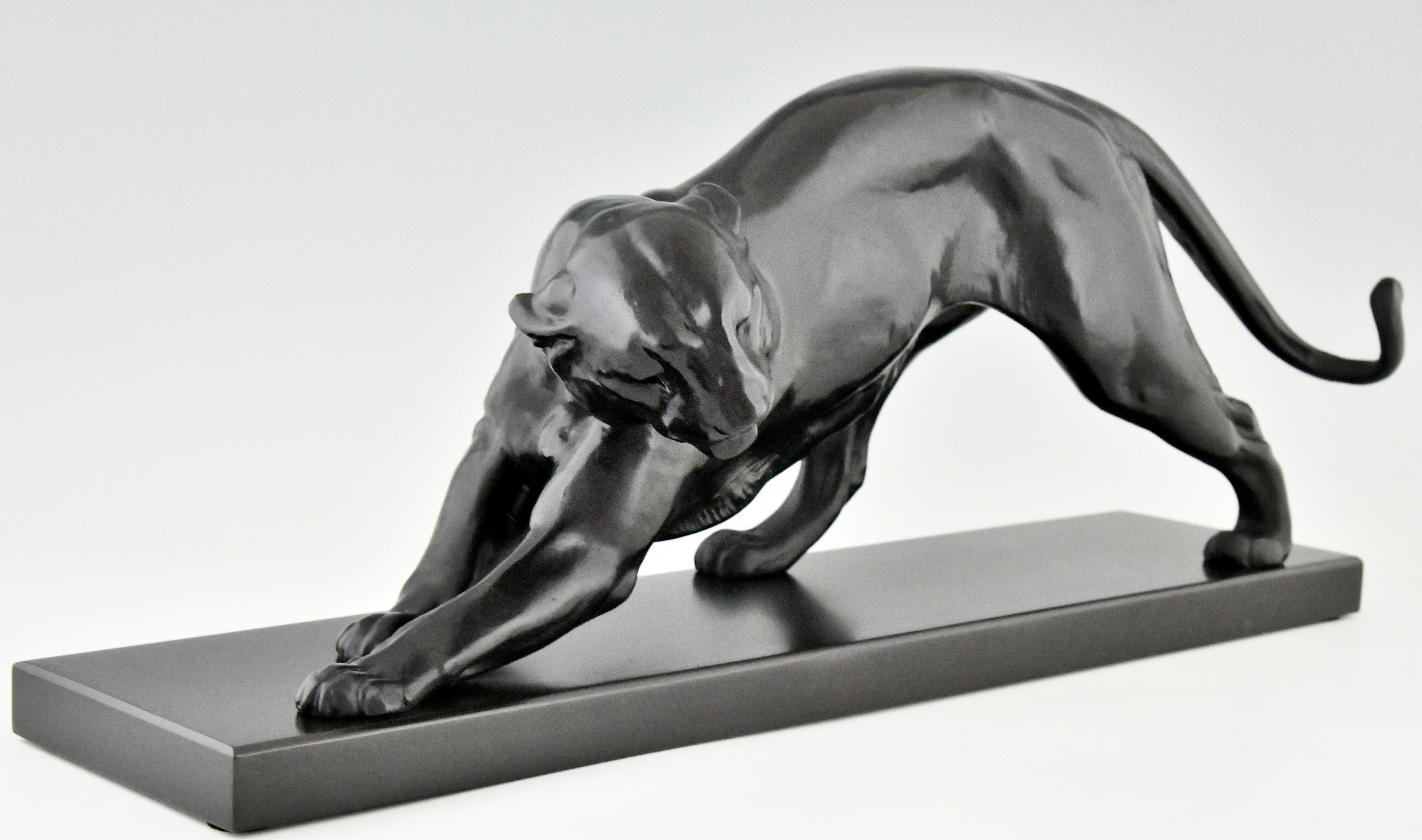 French Art Deco panther sculpture signed by Plagnet France 1930 black patina