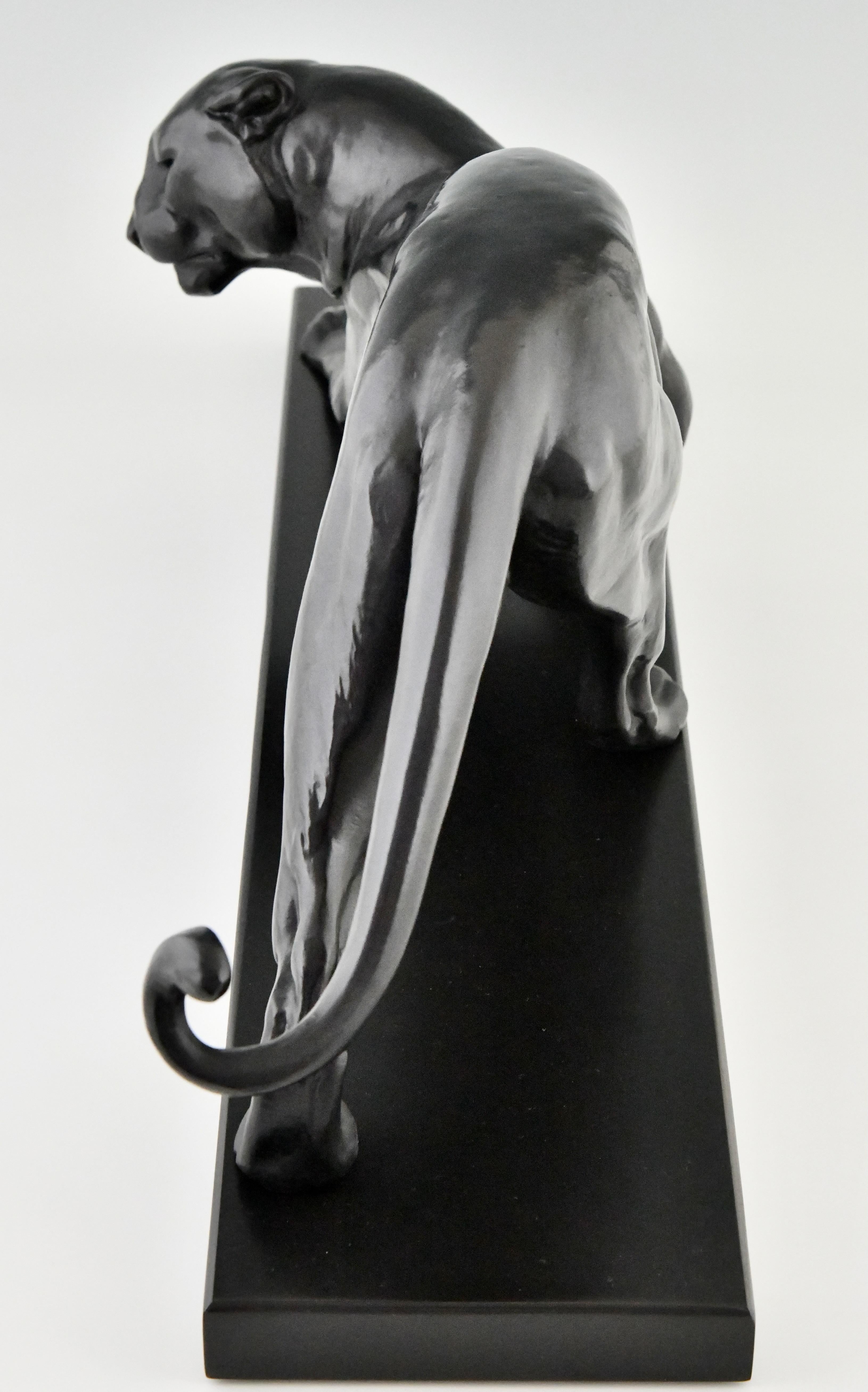 Belgian Black Marble Art Deco panther sculpture signed by Plagnet France 1930 black patina