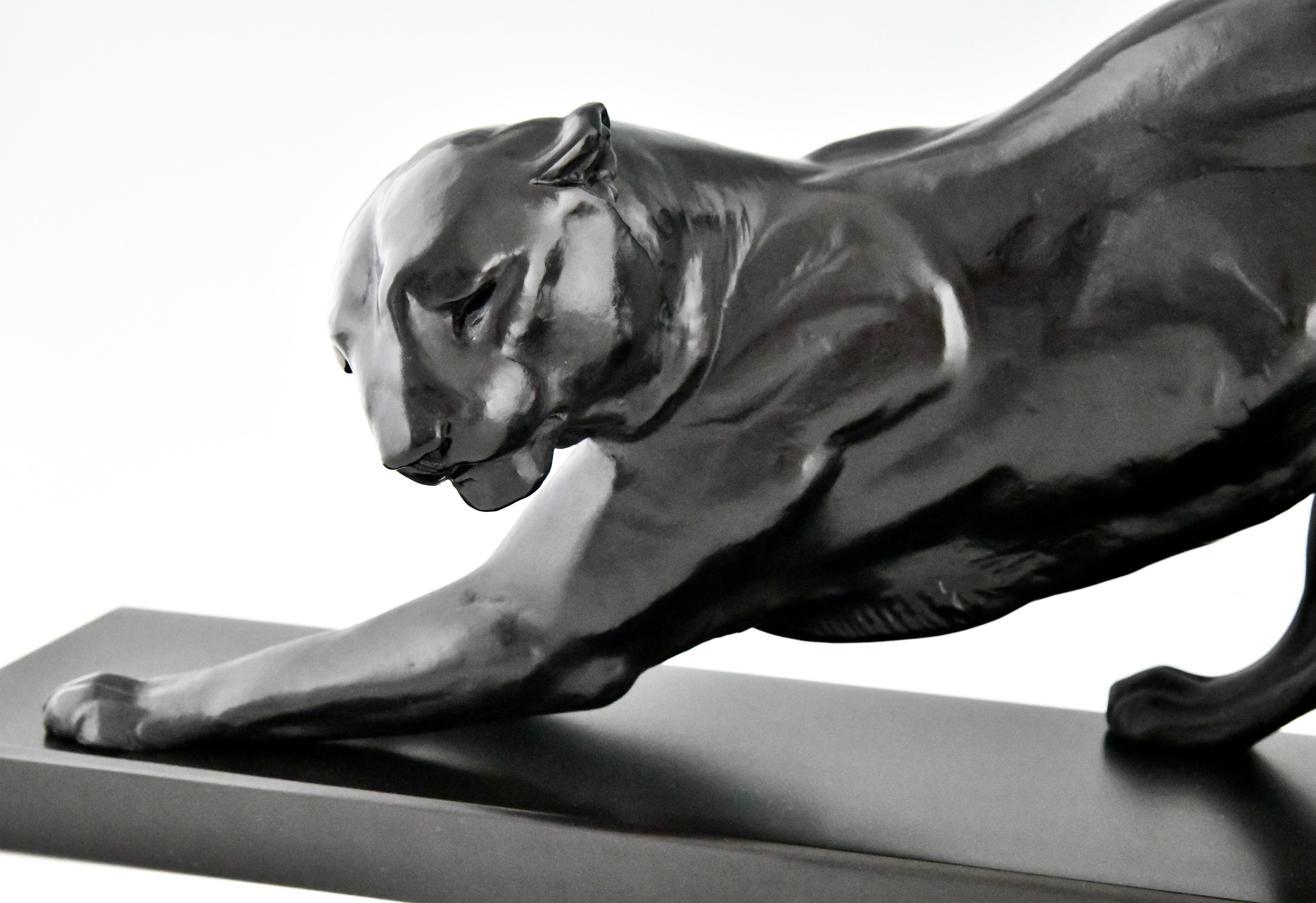 Art Deco panther sculpture signed by Plagnet France 1930 black patina 2