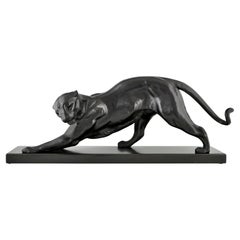 Art Deco panther sculpture signed by Plagnet France 1930 black patina