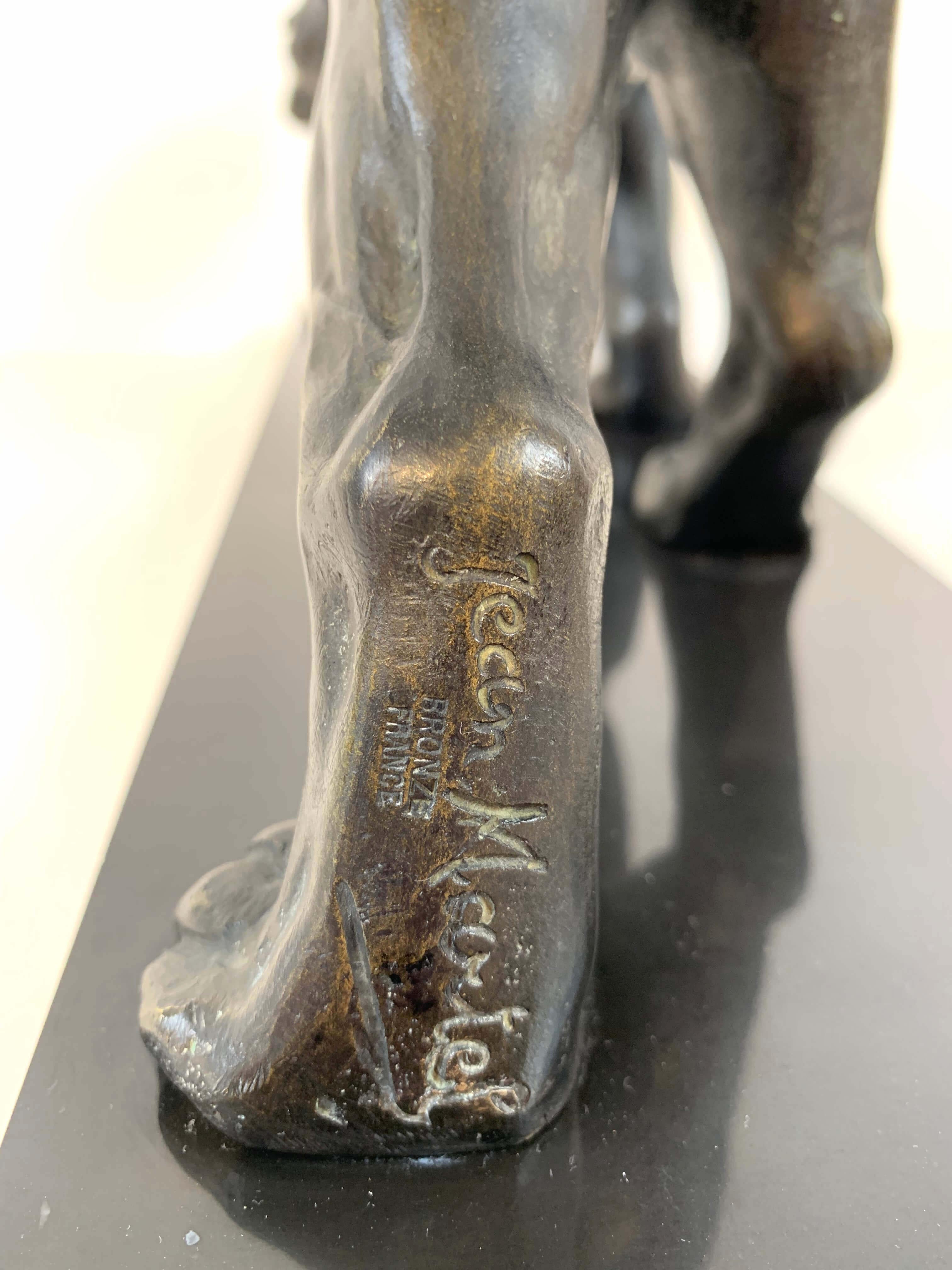 Sculpture de panthère Art déco, signée Jean Martel, bronze, marbre, France ca. 1930 5