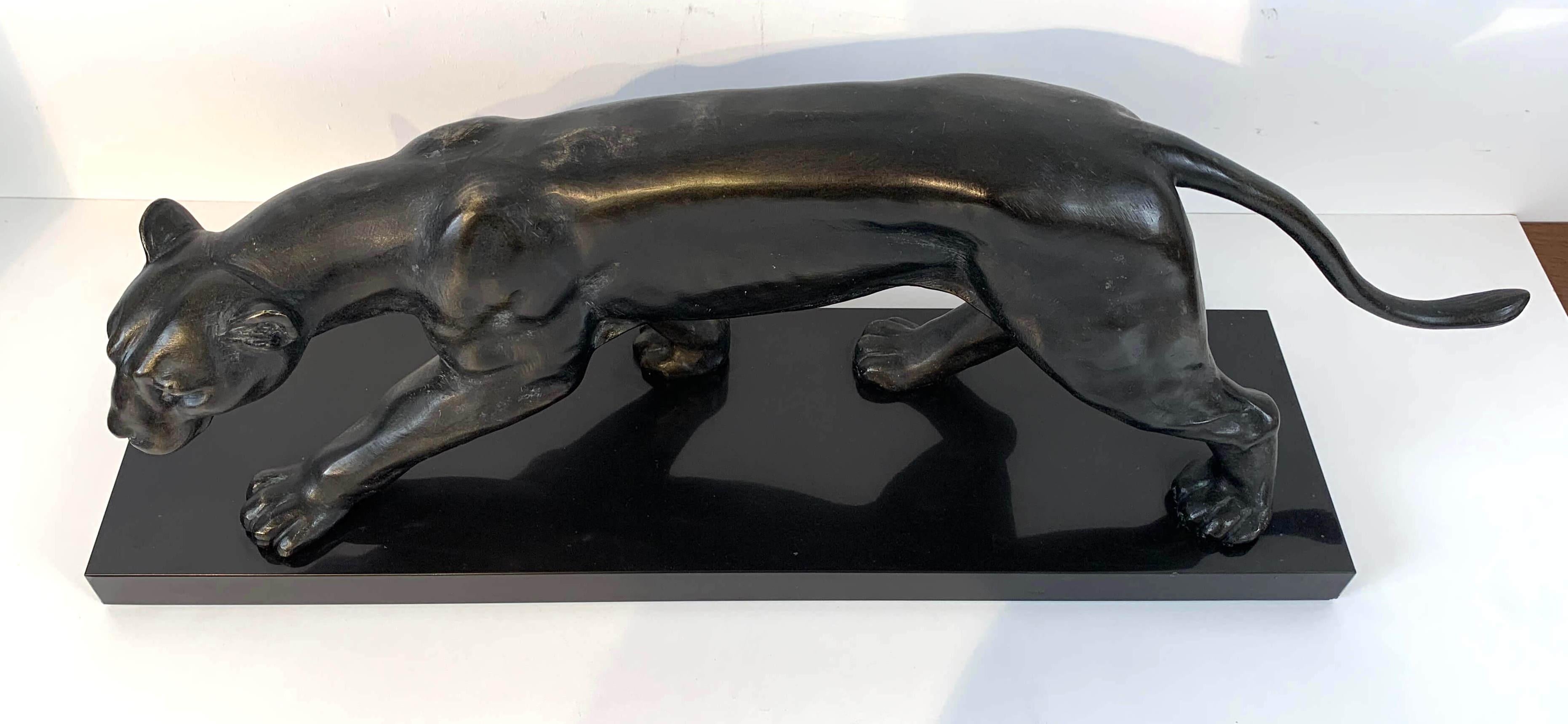 Sculpture de panthère Art déco, signée Jean Martel, bronze, marbre, France ca. 1930 6
