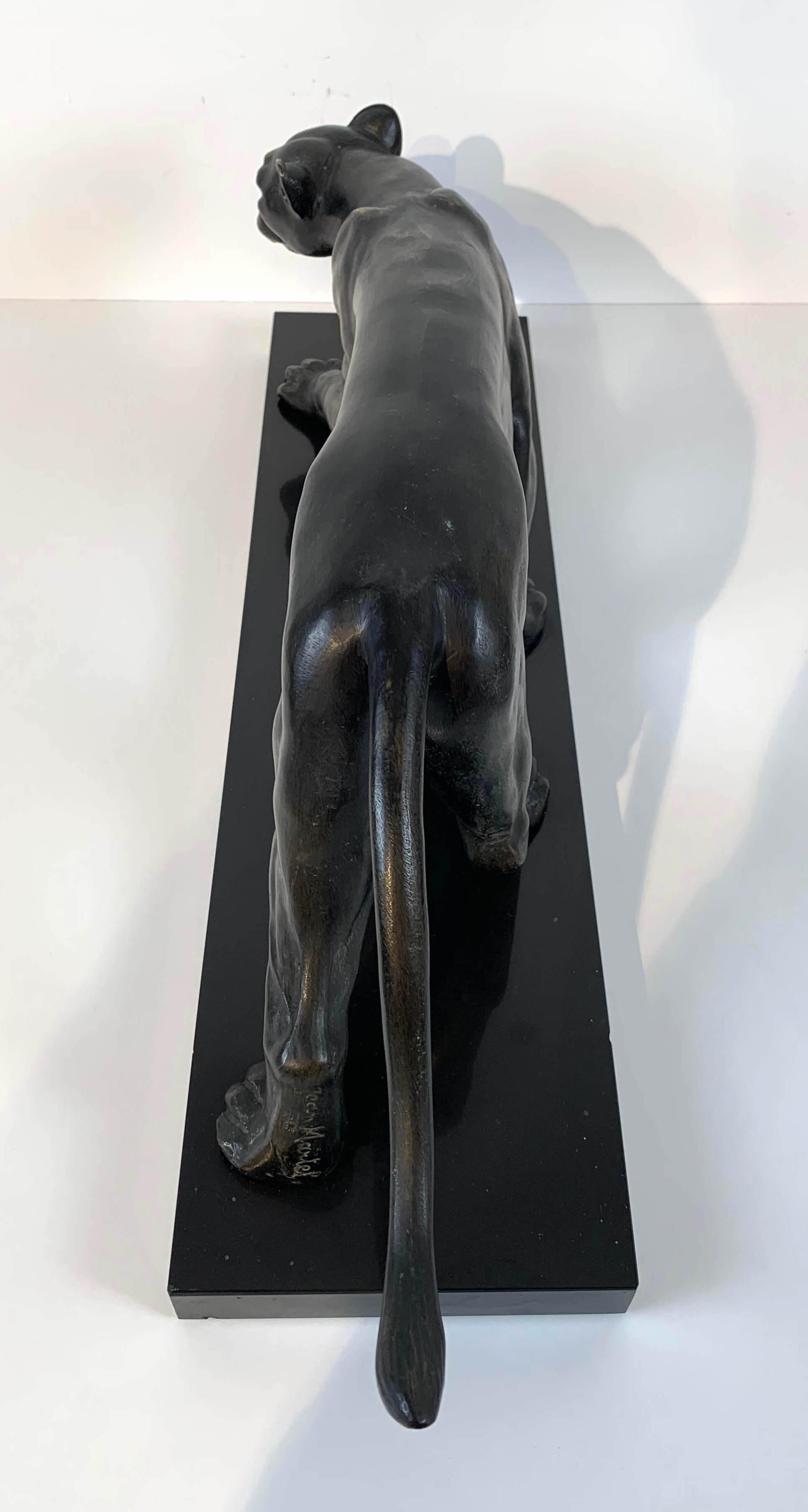 Sculpture de panthère Art déco, signée Jean Martel, bronze, marbre, France ca. 1930 7