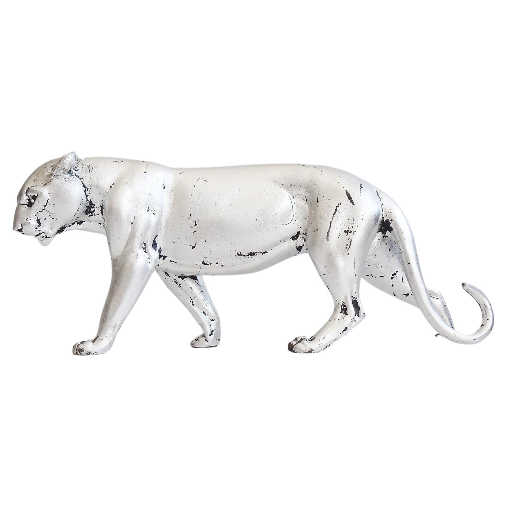 Art Deco Panther Sculpture Silver Leaf, France, 1935