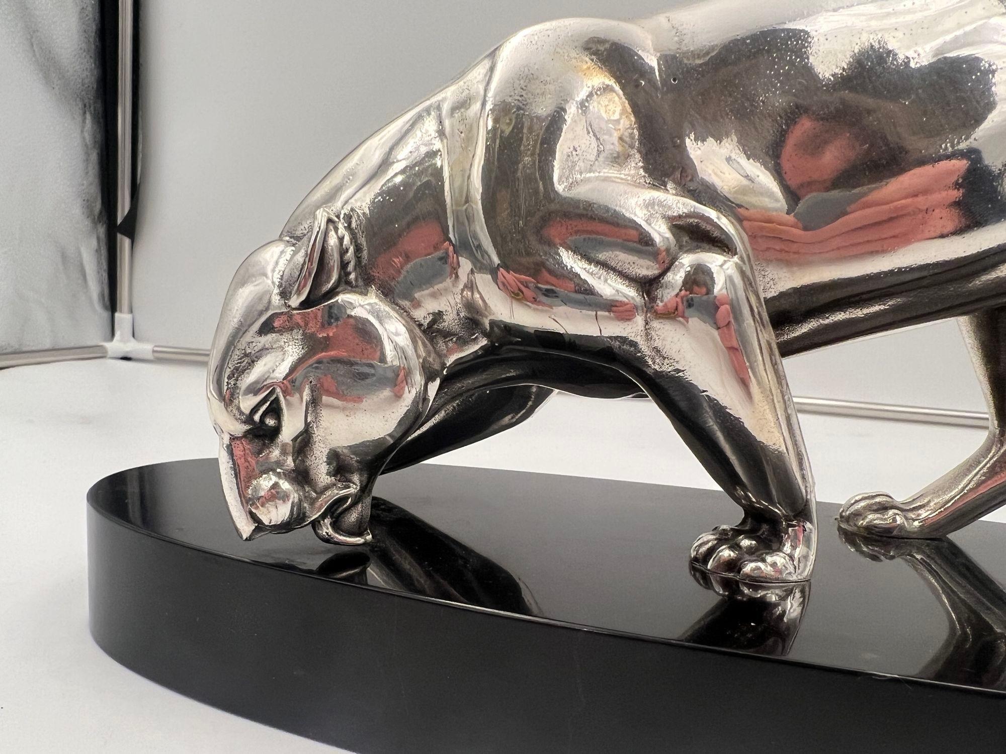 Art Deco Panther Sculpture, Silver Plated, France circa 1930 For Sale 4