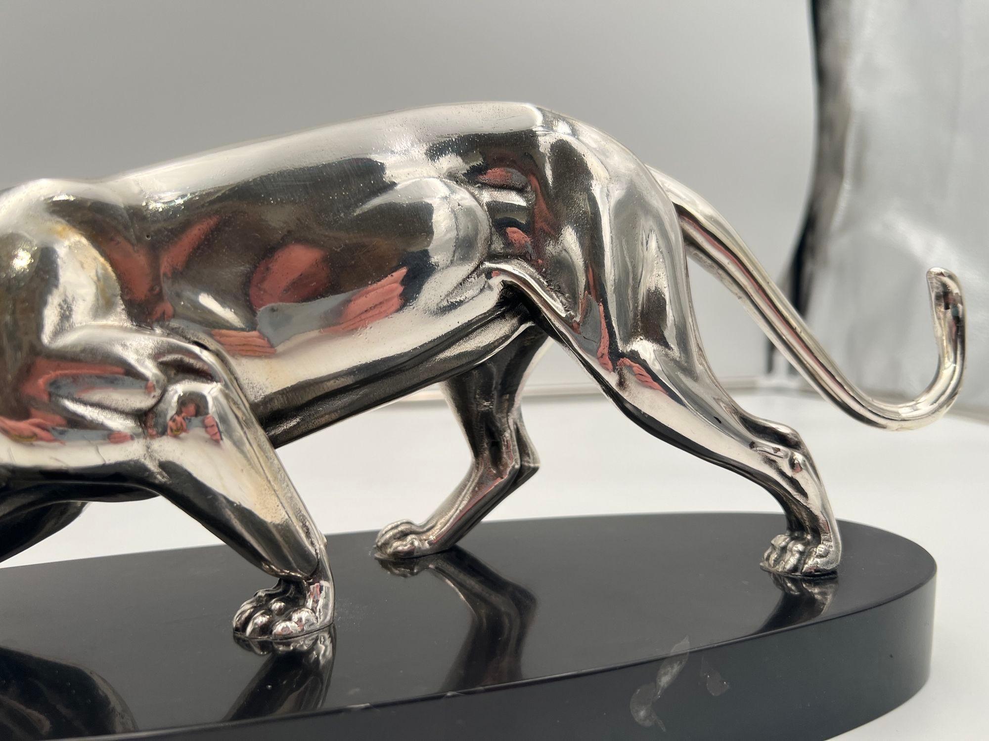 Art Deco Panther Sculpture, Silver Plated, France circa 1930 For Sale 5