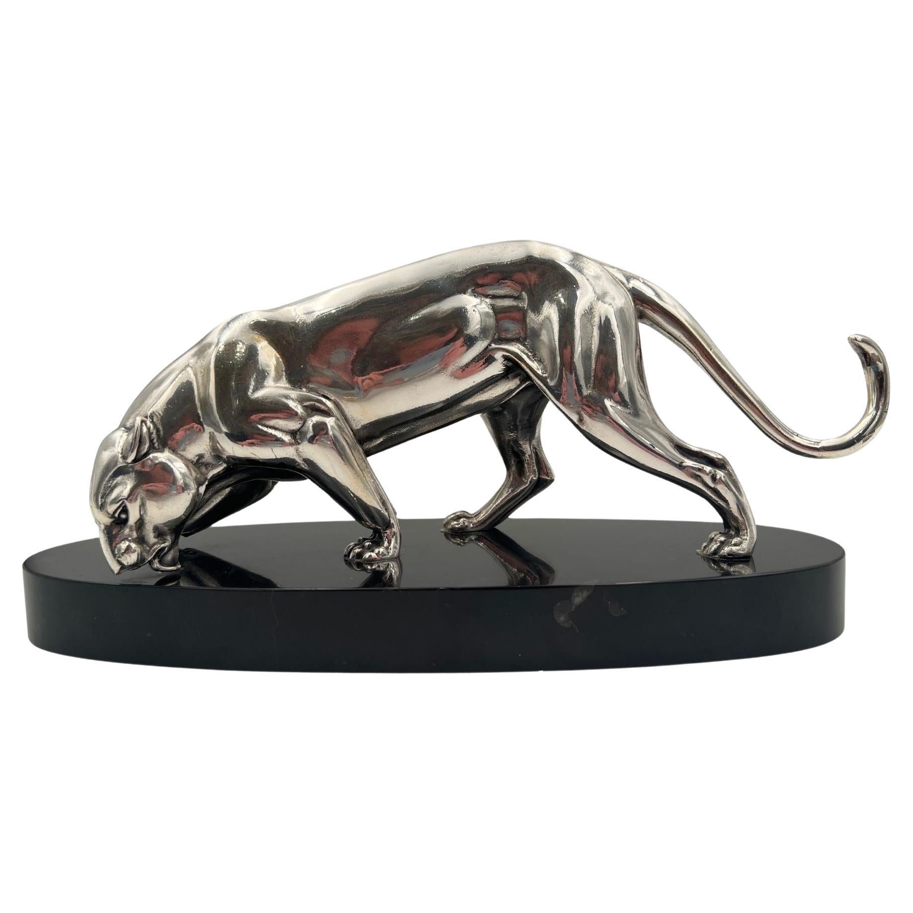 Art Deco Panther Sculpture, Silver Plated, France circa 1930 For Sale