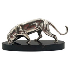 Vintage Art Deco Panther Sculpture, Silver Plated, France circa 1930