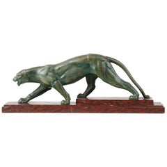 Art Deco Panther Sculpture Spelter on a Marble Base