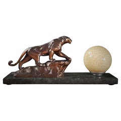 Vintage Art Deco Panther Sculpture Table Desk Lamp, France, 1938