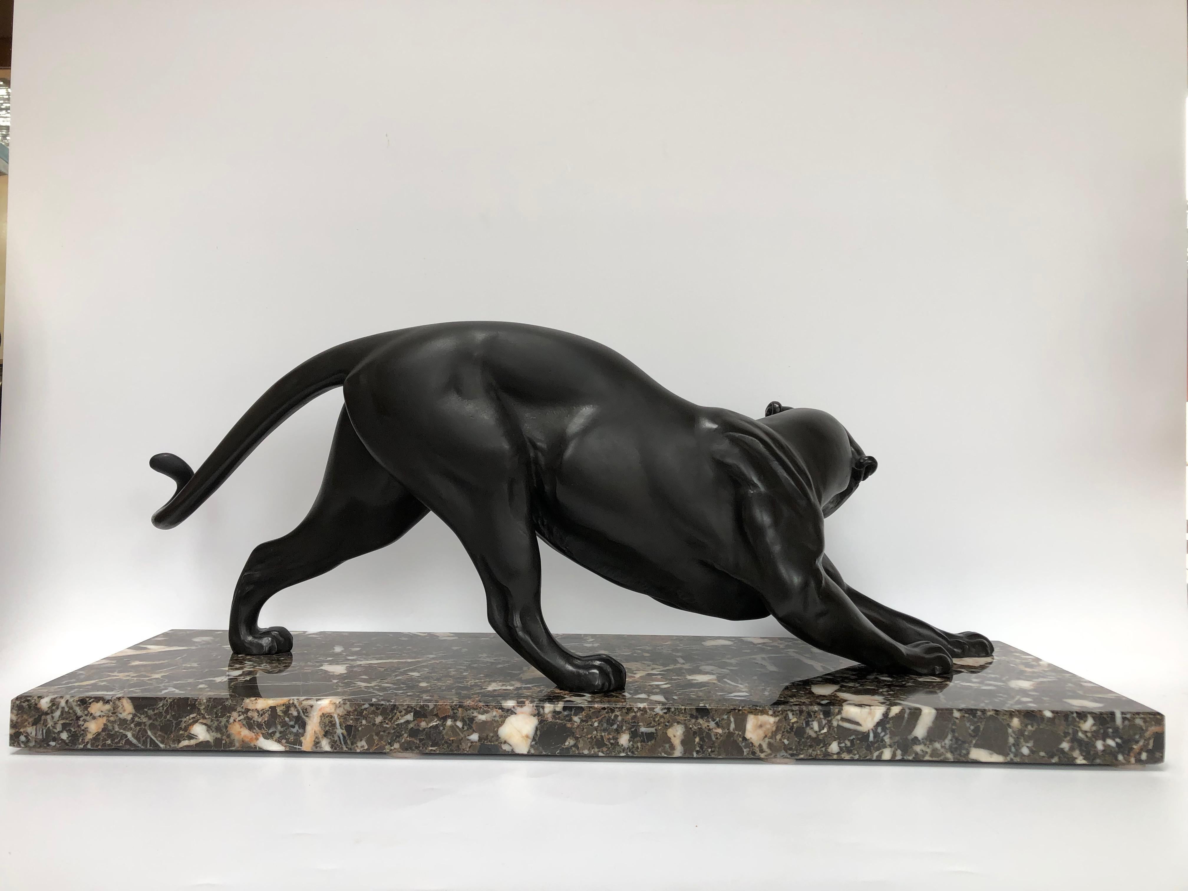 Marble Art Deco Panther Signed Plagnet For Sale