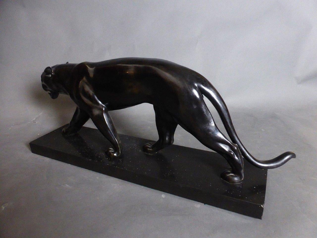 French Art Deco Panther Statue Signed by Max Le Verrier, 1930s
