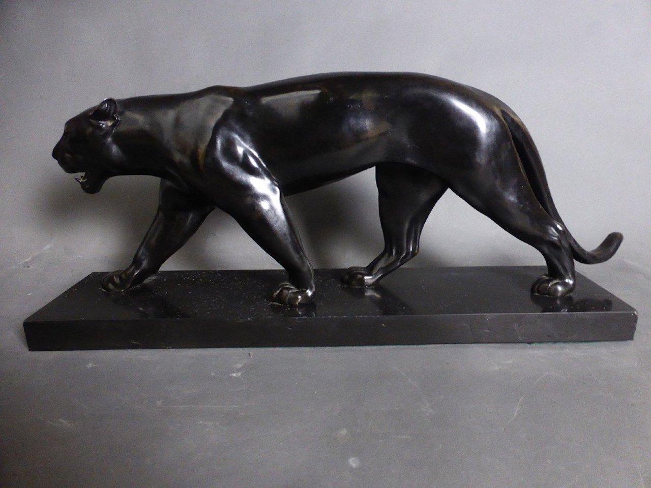 Sheet Metal Art Deco Panther Statue Signed by Max Le Verrier, 1930s