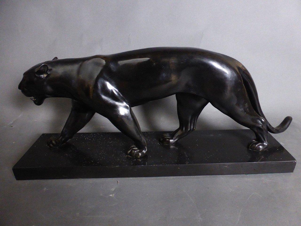 Art Deco Panther Statue Signed by Max Le Verrier, 1930s 1