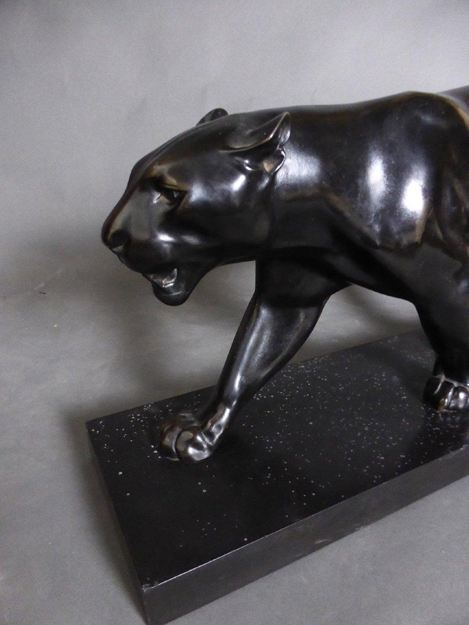 Art Deco Panther Statue Signed by Max Le Verrier, 1930s 3
