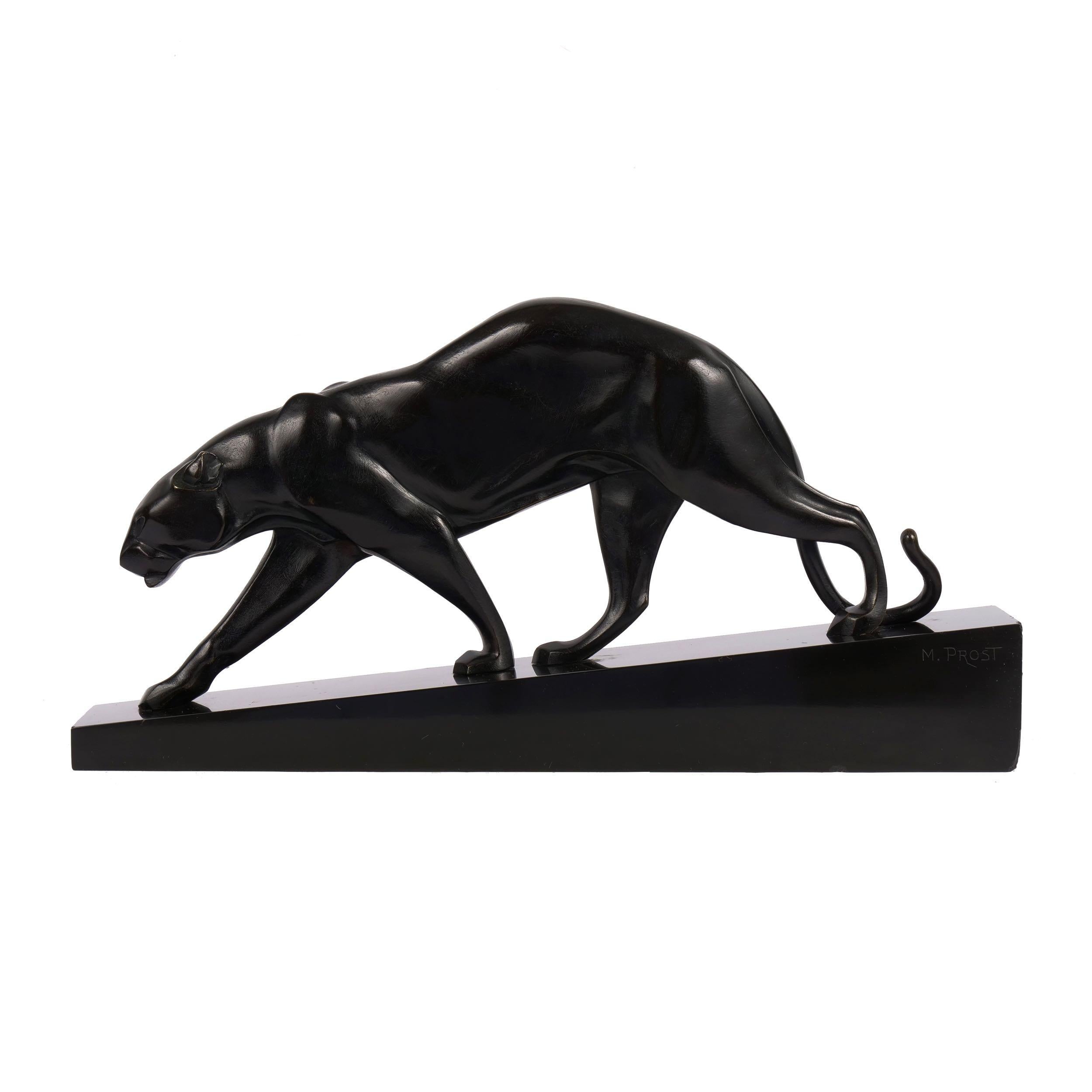 Art Deco “Panther Walking” French Bronze Sculpture by Maurice Prost & S. Freres In Good Condition In Shippensburg, PA