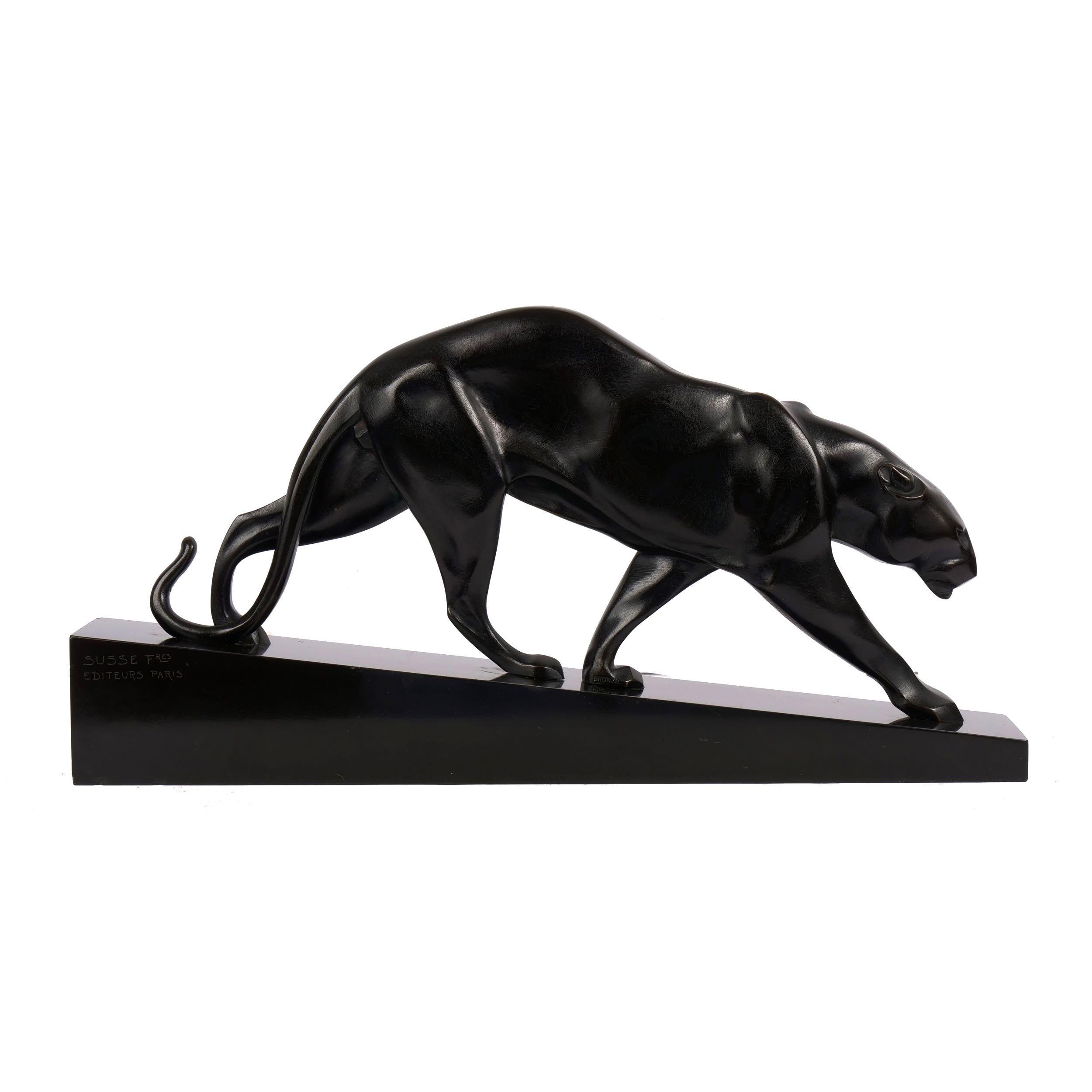 20th Century Art Deco “Panther Walking” French Bronze Sculpture by Maurice Prost & S. Freres