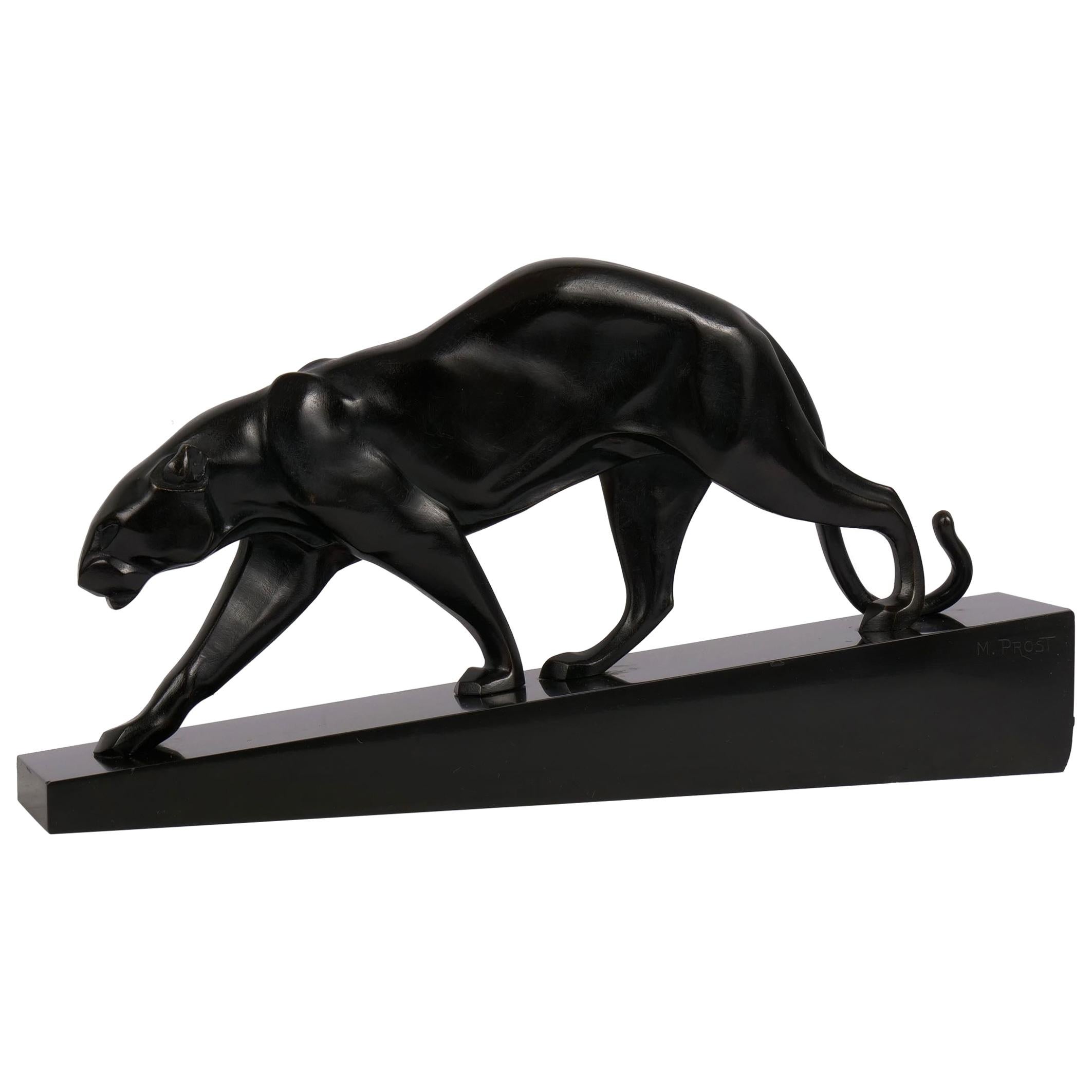 Art Deco “Panther Walking” French Bronze Sculpture by Maurice Prost & S. Freres