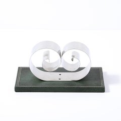 Art Deco Paper/Book Holder in Spring Steel on Forrest Green Leather Base