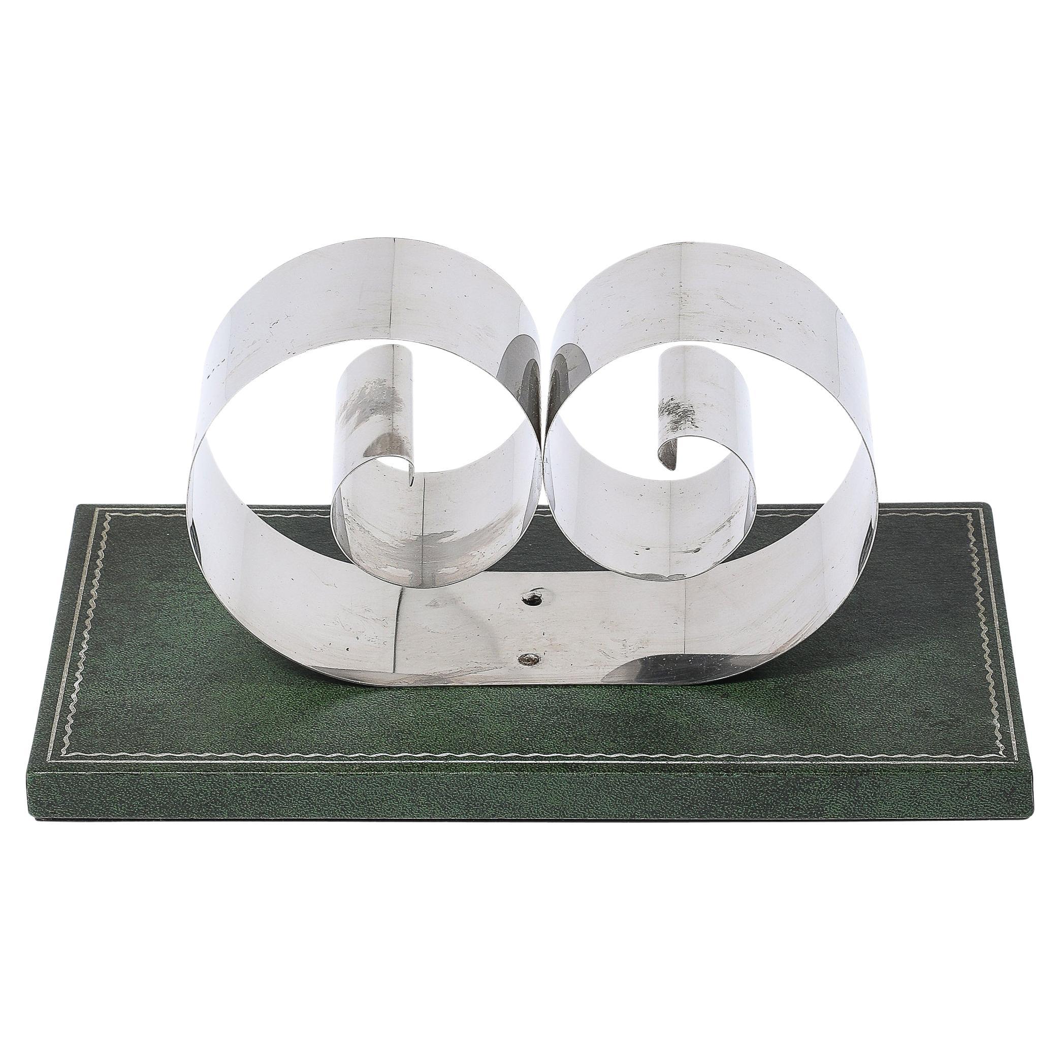 Portacarte/libri Art Deco in acciaio a molla su base in pelle Greene 
Greene in vendita