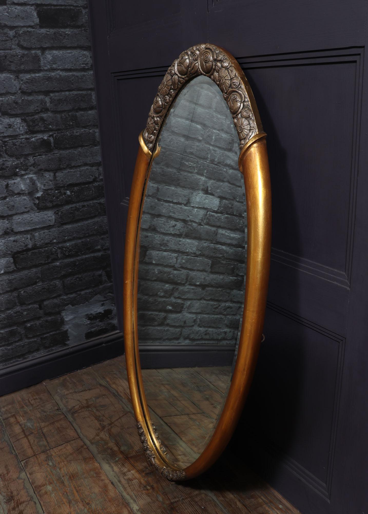Art Deco Parcel Gilt Oval Mirror By Sue et Mare 1925 For Sale 7