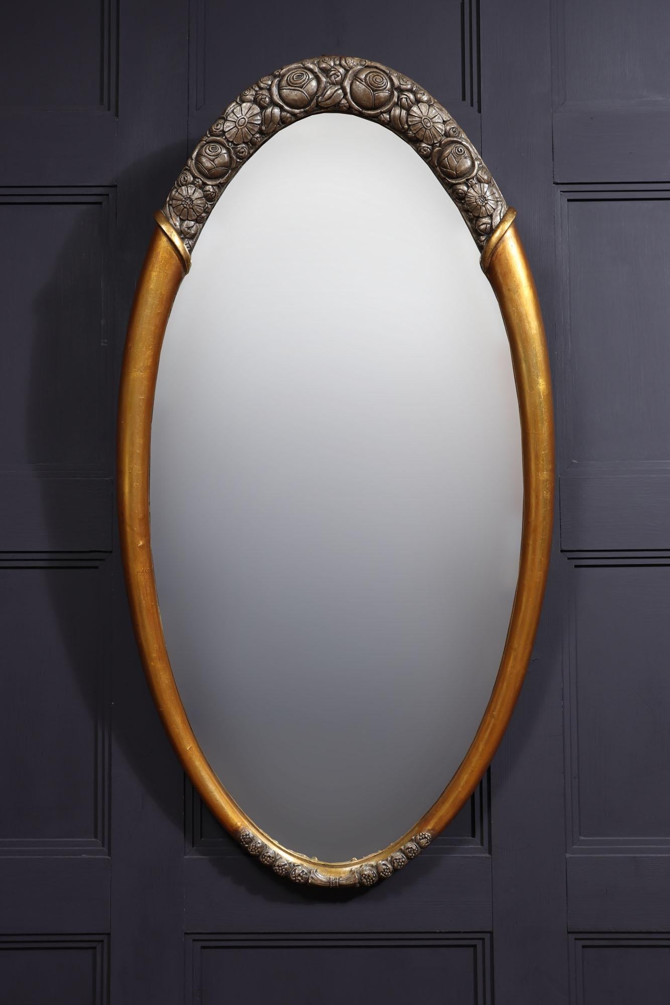 Art Deco Parcel Gilt Oval Mirror By Sue et Mare 1925 In Good Condition For Sale In Paddock Wood Tonbridge, GB