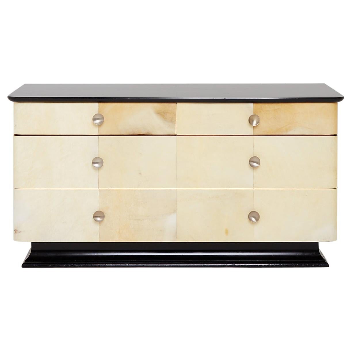 Art Deco Parchment and Ebonized Double Chest of Drawers
