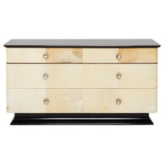 Art Deco Parchment and Ebonized Double Chest of Drawers