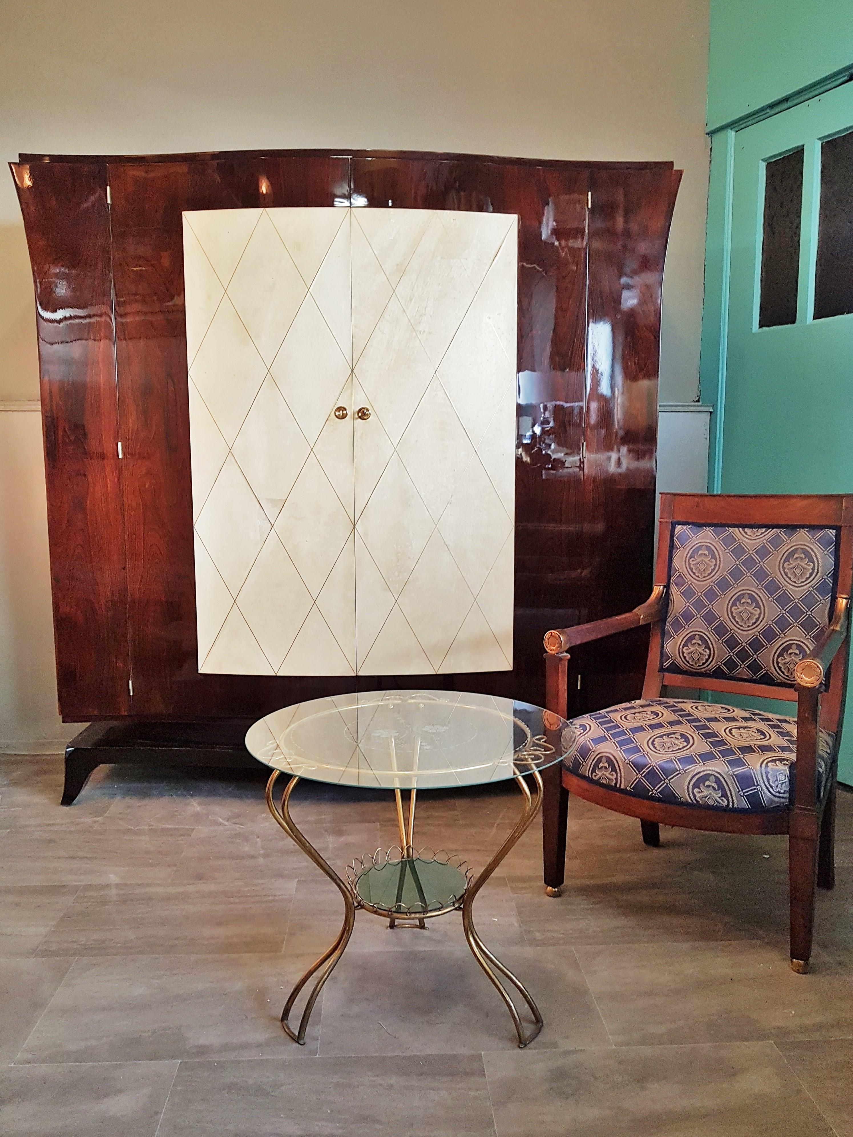 French Art Deco Parchment Armoir Wardrobe Style Pascaud, France, 1935 For Sale