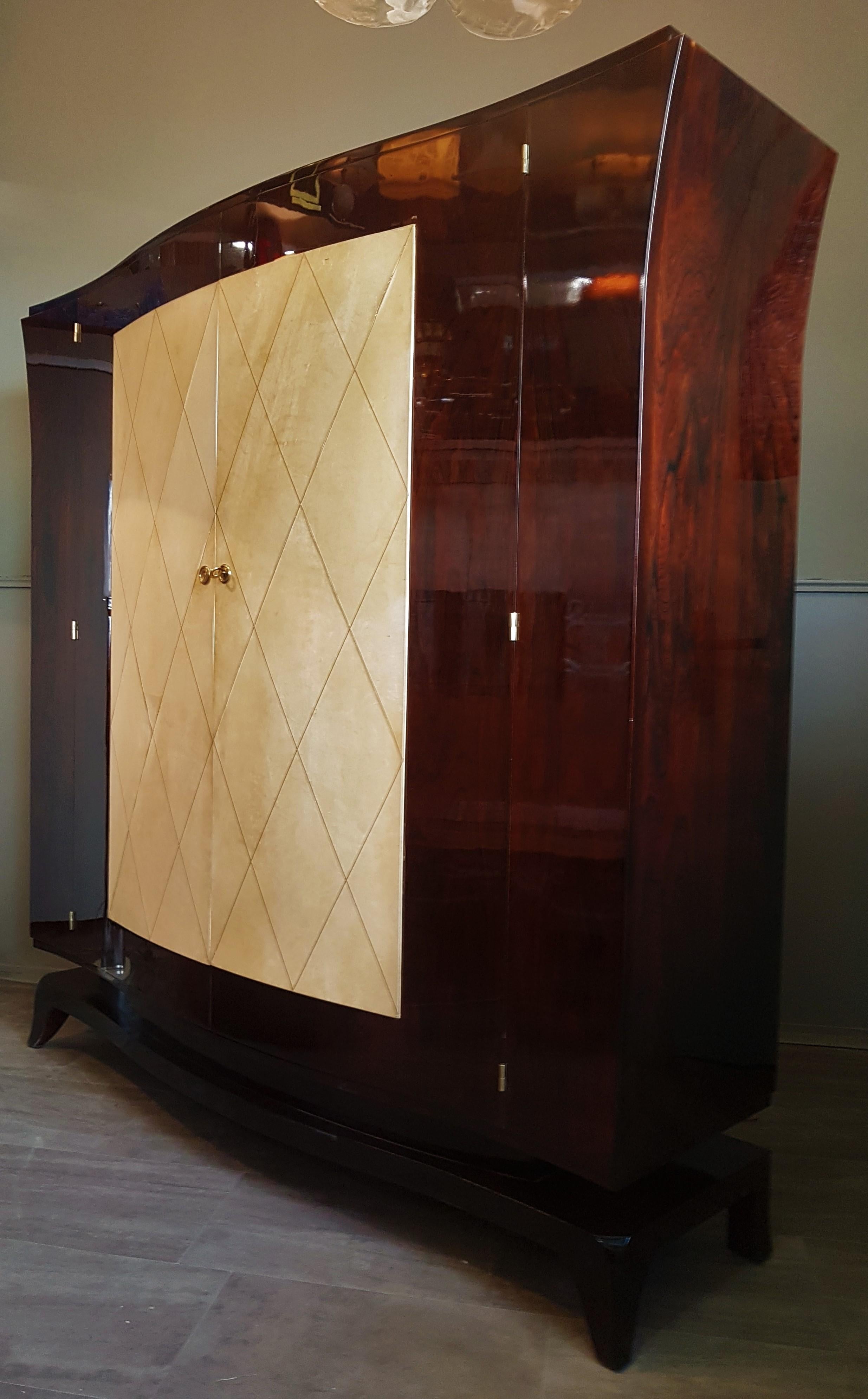 Art Deco Parchment Armoir Wardrobe Style Pascaud, France, 1935 For Sale 1