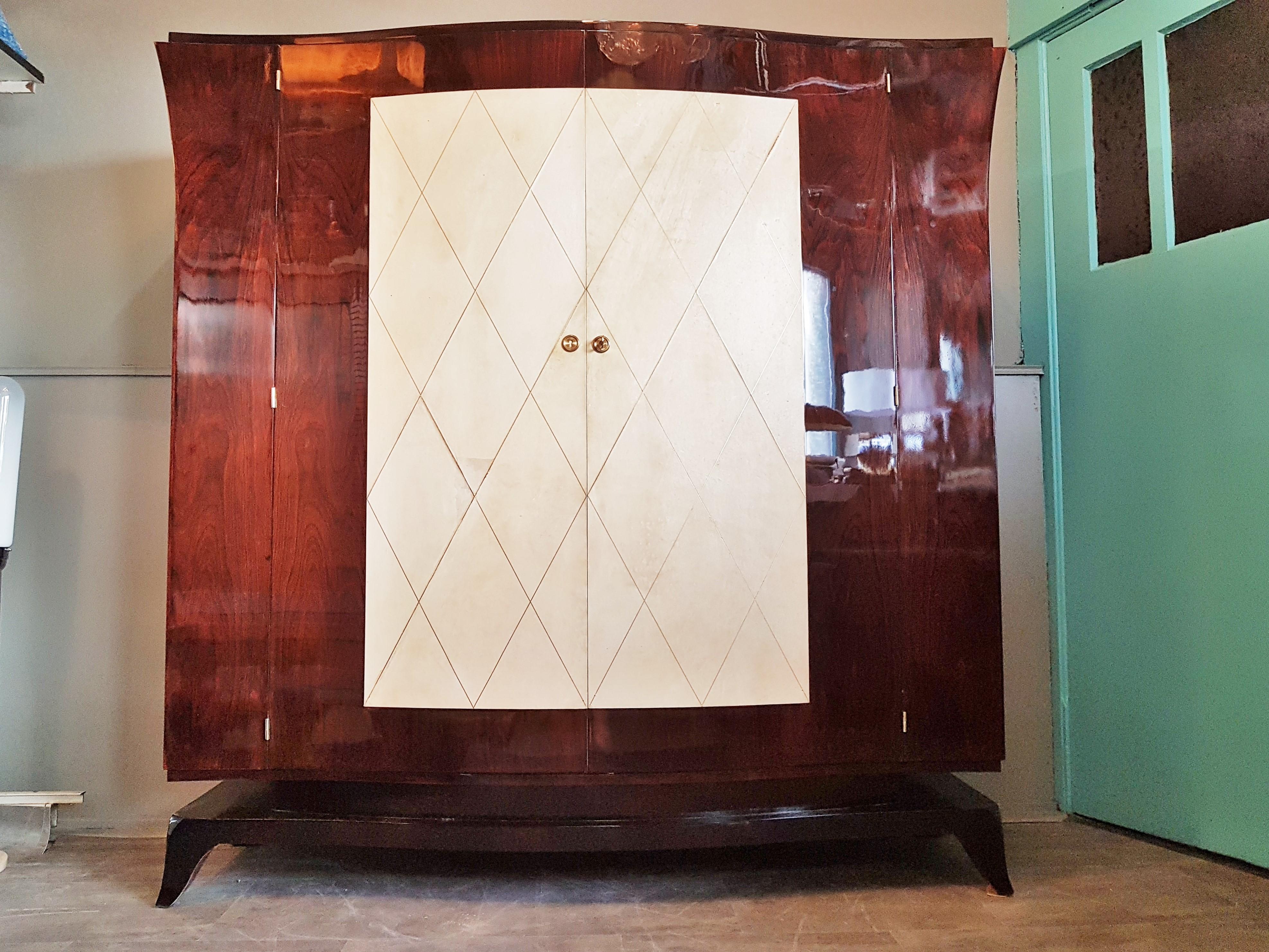 Art Deco Parchment Armoir Wardrobe Style Pascaud, France, 1935 For Sale 3