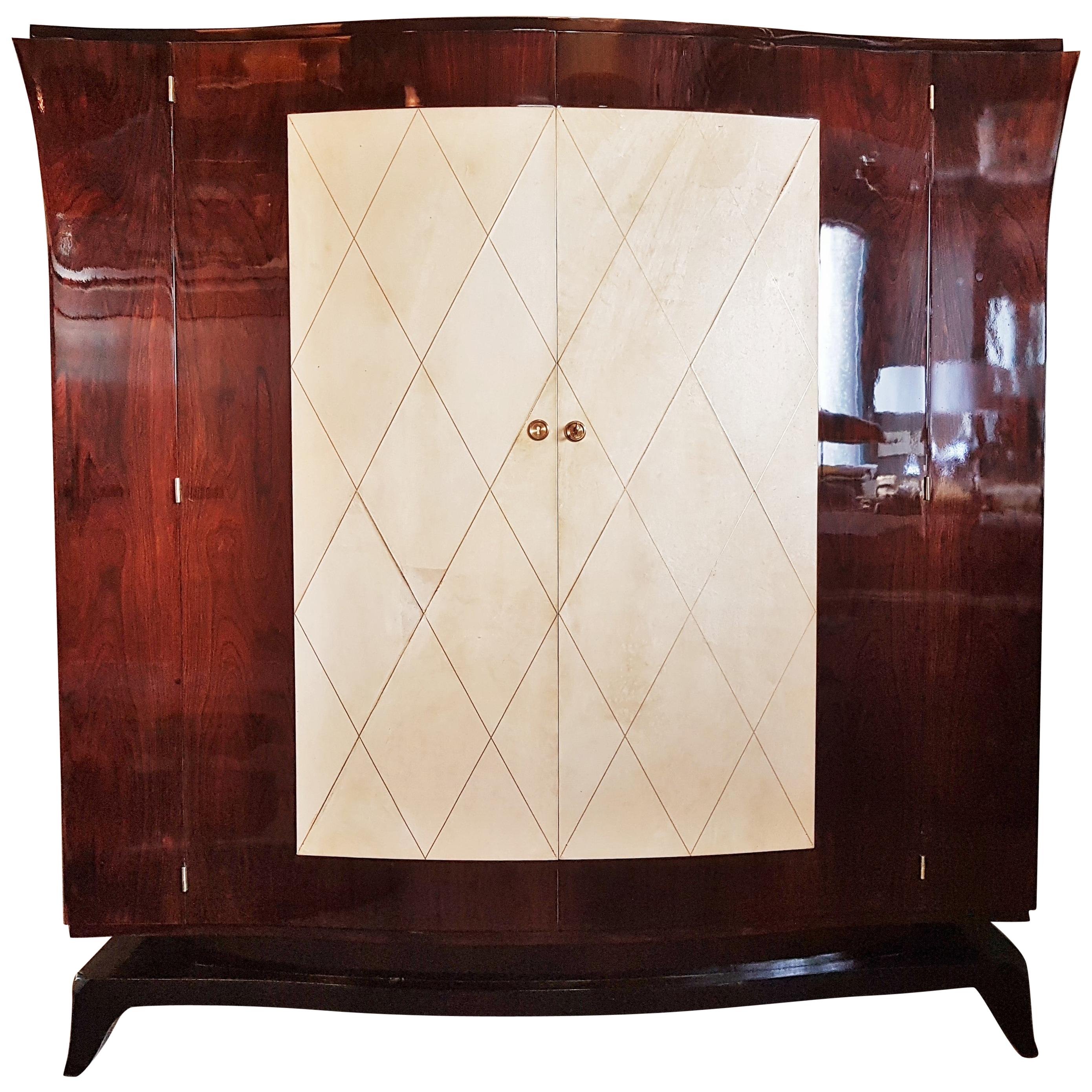 Art Deco Parchment Armoir Wardrobe Style Pascaud, France, 1935 For Sale