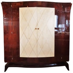 Art Deco Parchment Armoir Wardrobe Style Pascaud, France, 1935