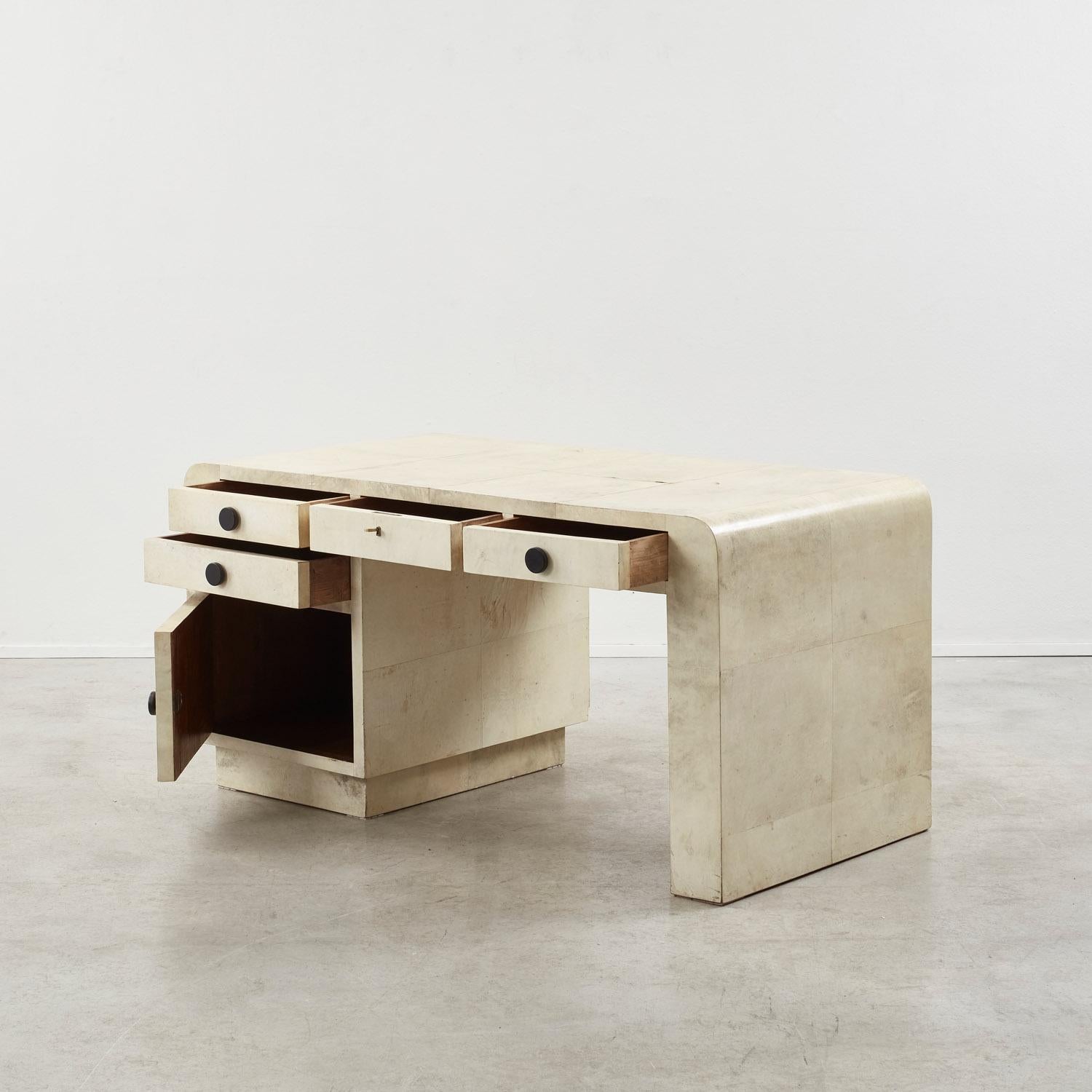 Art Deco parchment desk - Italy, 1920s In Good Condition For Sale In London, GB