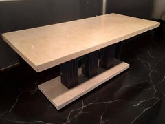 Art Deco Parchment Dining Table, Italian Design, Brass Accents, 1940