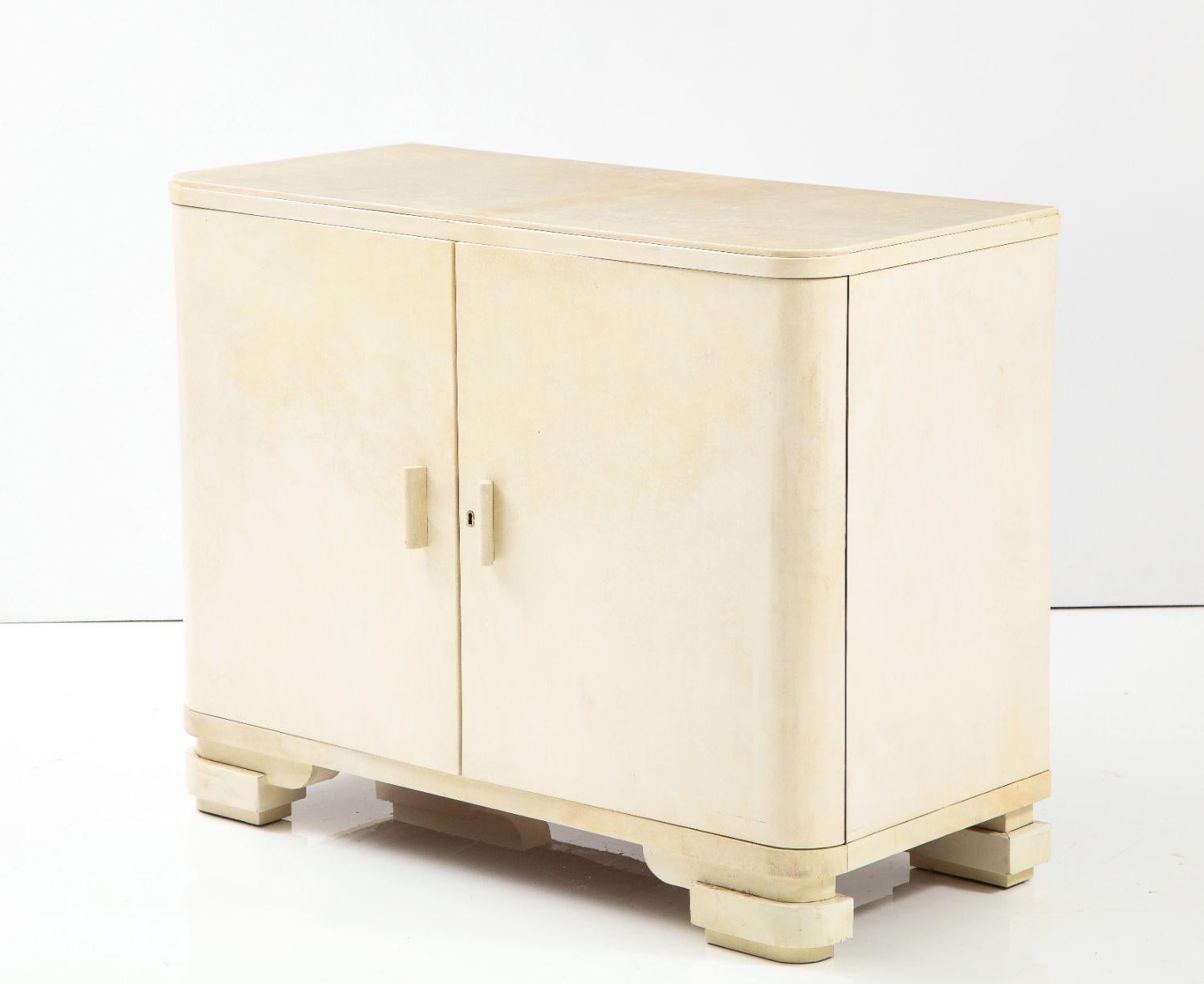 Italian Art Deco Parchment Fitted Four Drawer Chest Signed N.E. Corengia For Sale
