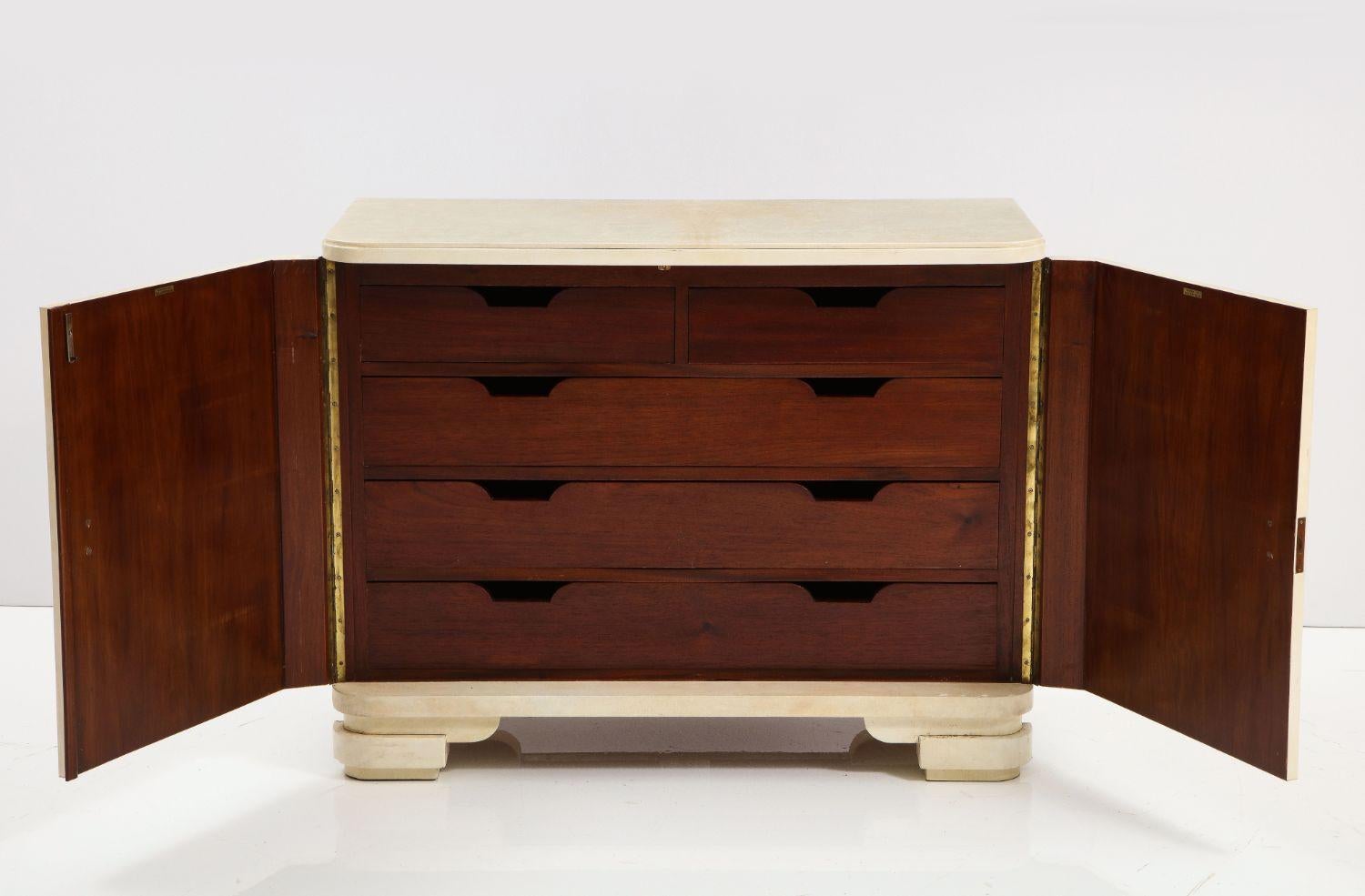 Art Deco Parchment Fitted Four Drawer Chest Signed N.E. Corengia In Good Condition For Sale In New York, NY