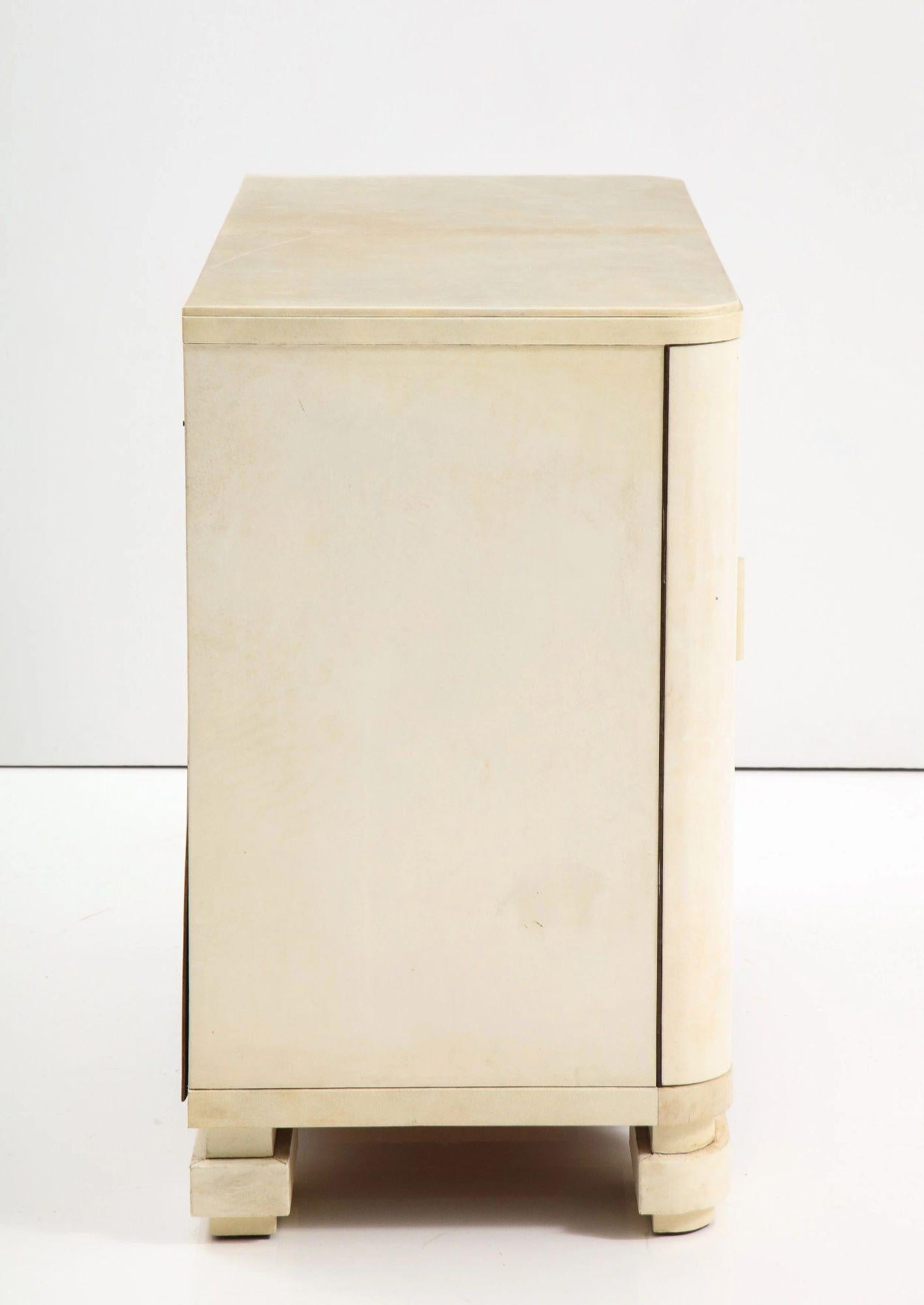 Art Deco Parchment Fitted Four Drawer Chest Signed N.E. Corengia For Sale 4