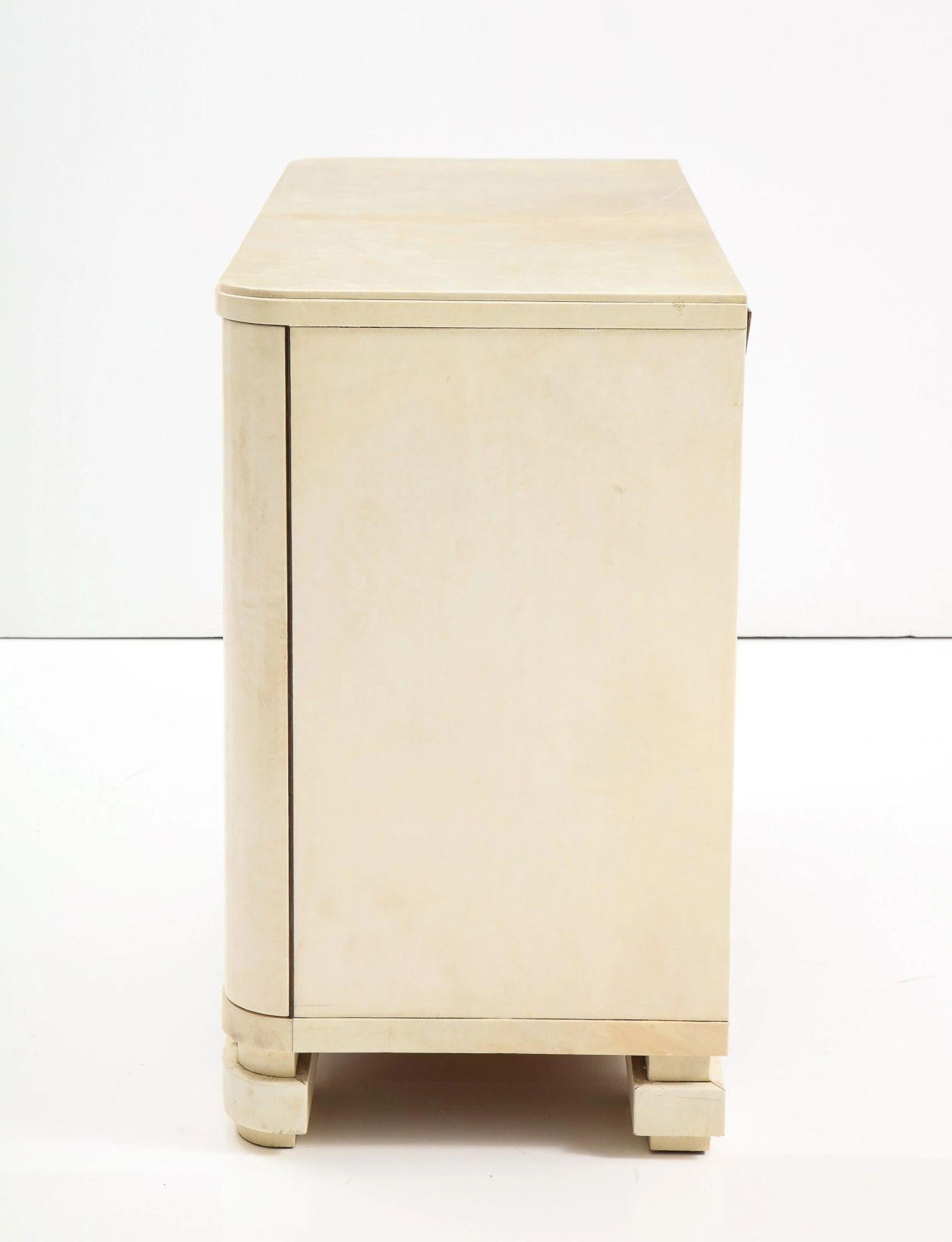 Art Deco Parchment Fitted Four Drawer Chest Signed N.E. Corengia For Sale 5