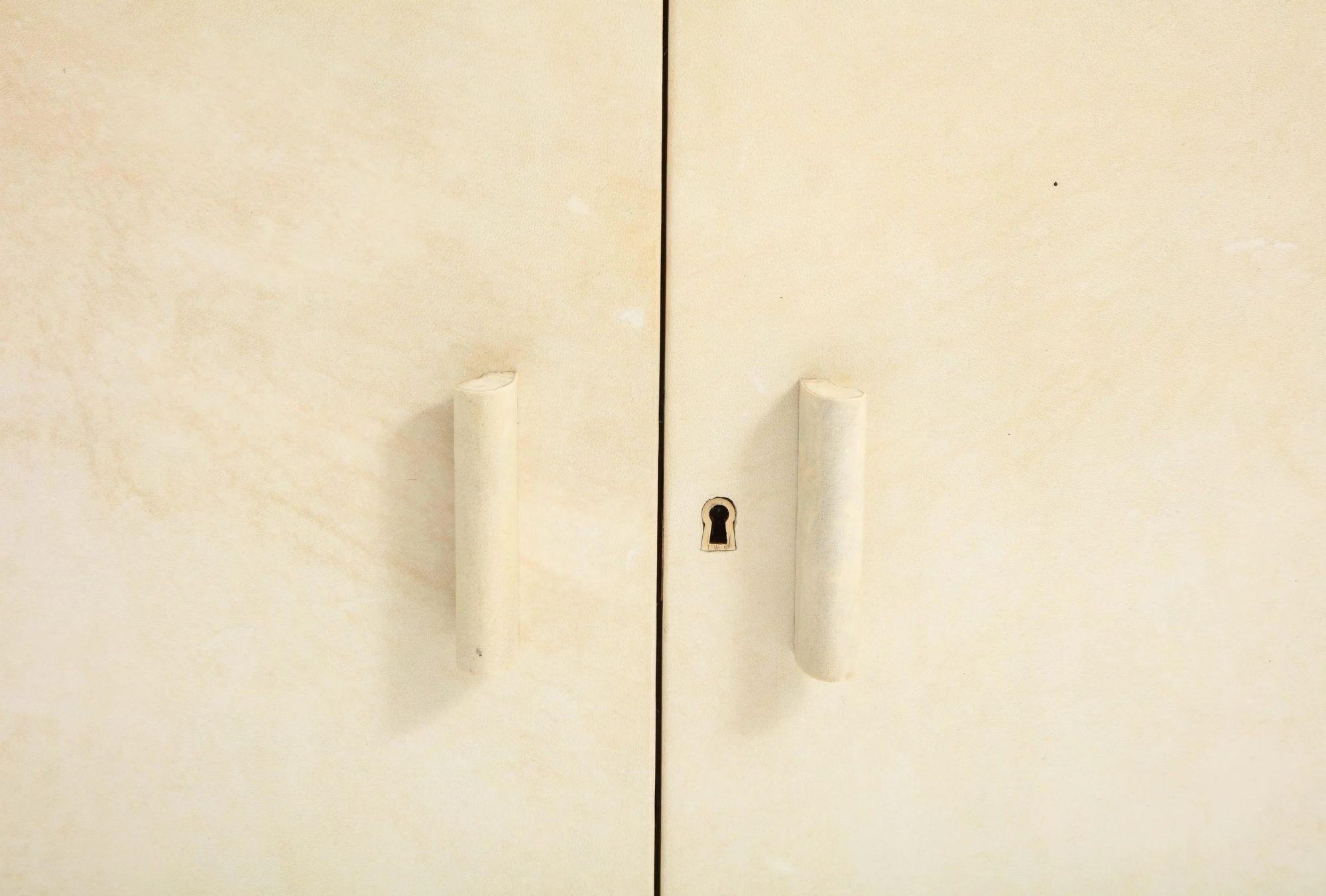 Appliqué Art Deco Parchment Fitted Four Drawer Chest Signed N.E. Corengia For Sale